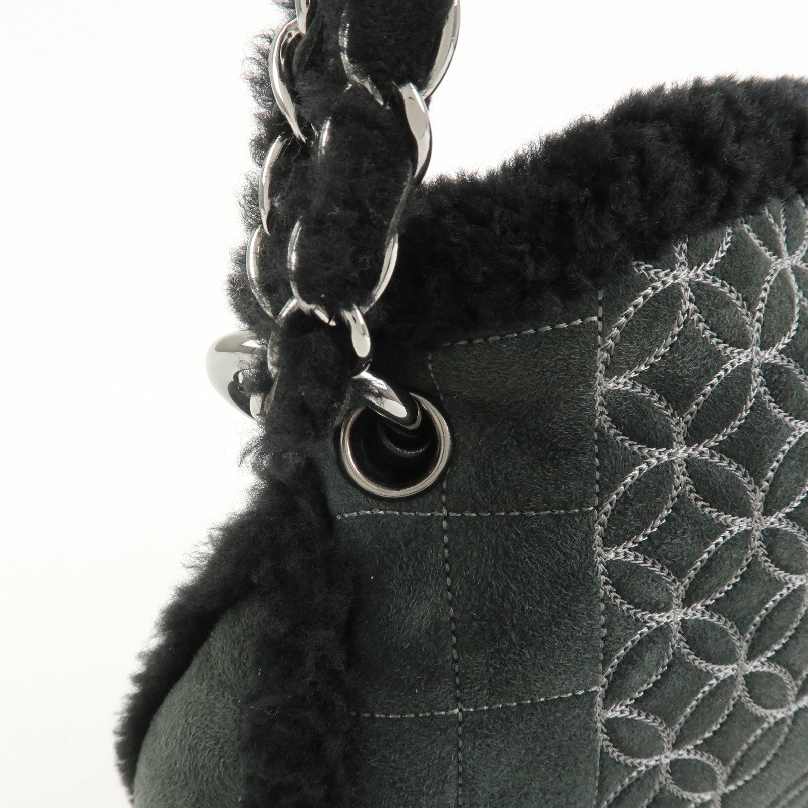 CHANEL Mouton Leather Chain Shoulder Bag Hand Bag Black Silver