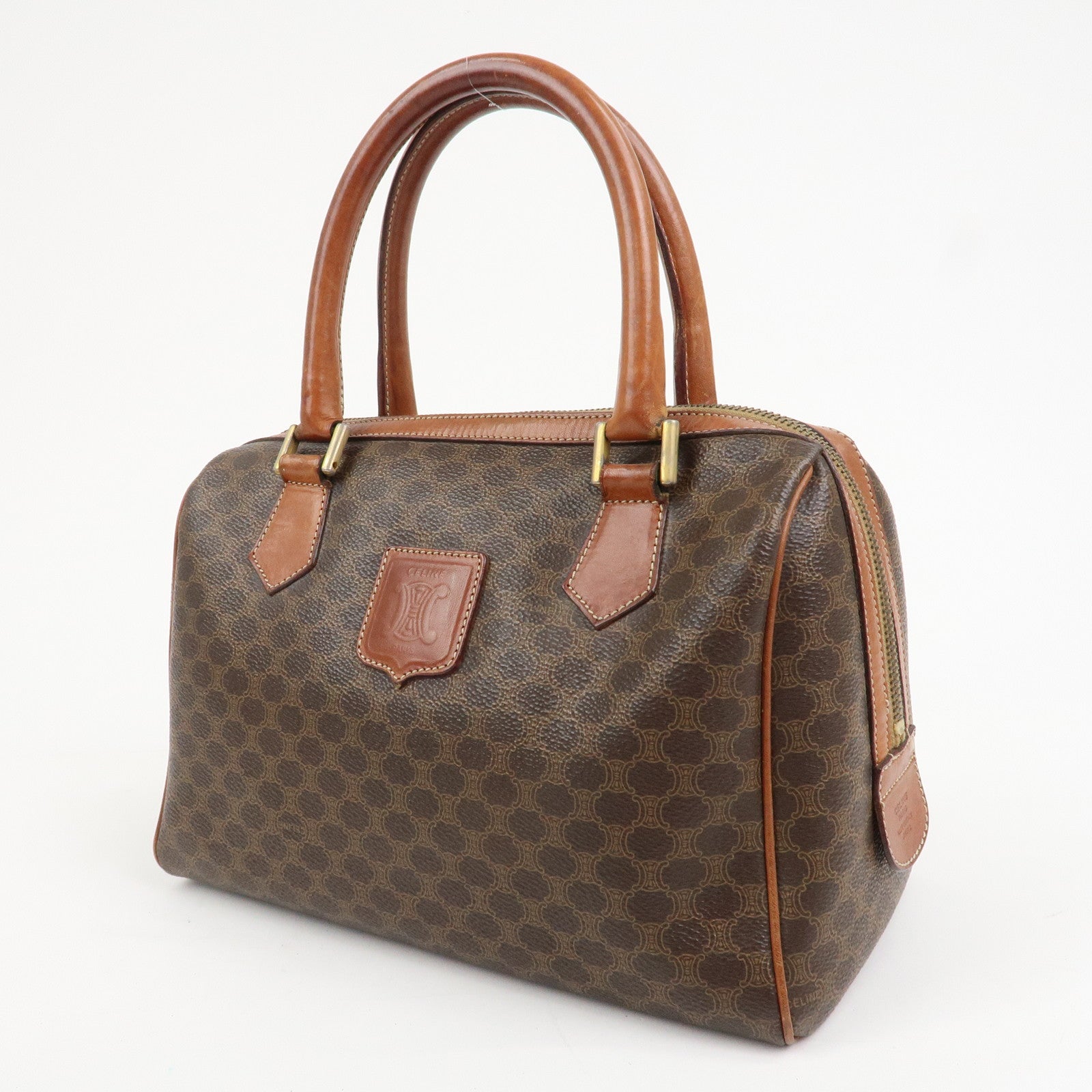 CELINE Macadam PVC Leather Boston Bag Hand Bag Brown