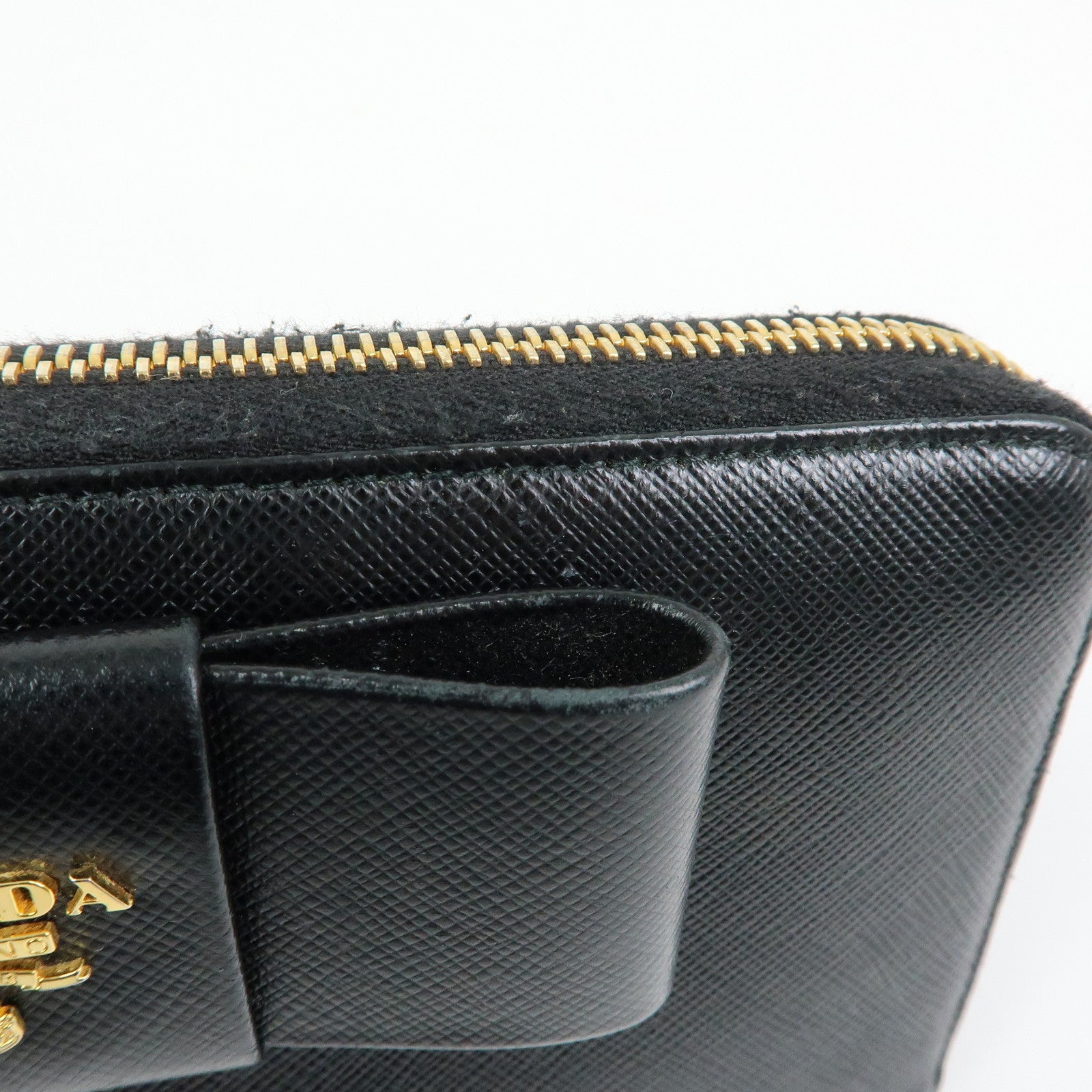PRADA Logo Saffiano Leather Round Zippy Long Wallet Ribbon 1ML506