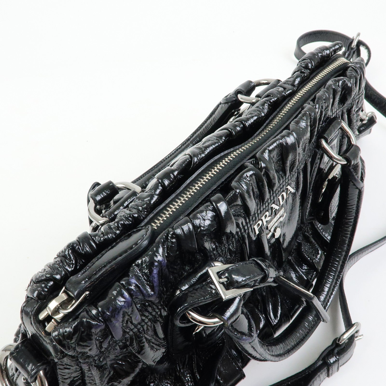 PRADA Patent Leather 2Way Bag Hand Bag Shoulder Bag Black