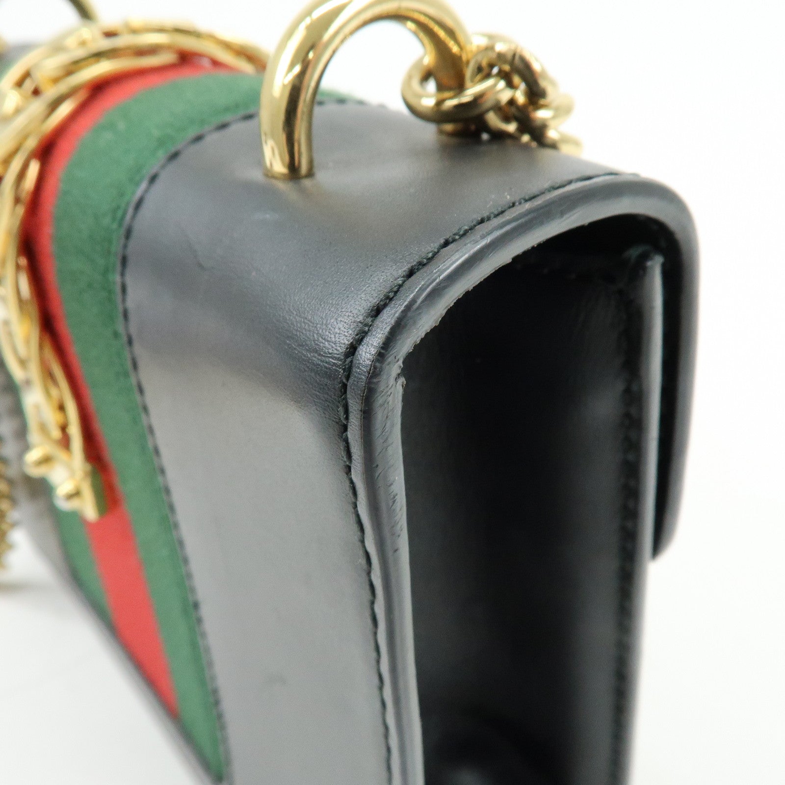 GUCCI Sylvie Sherry Leather Chain Shoulder Bag Black 431666