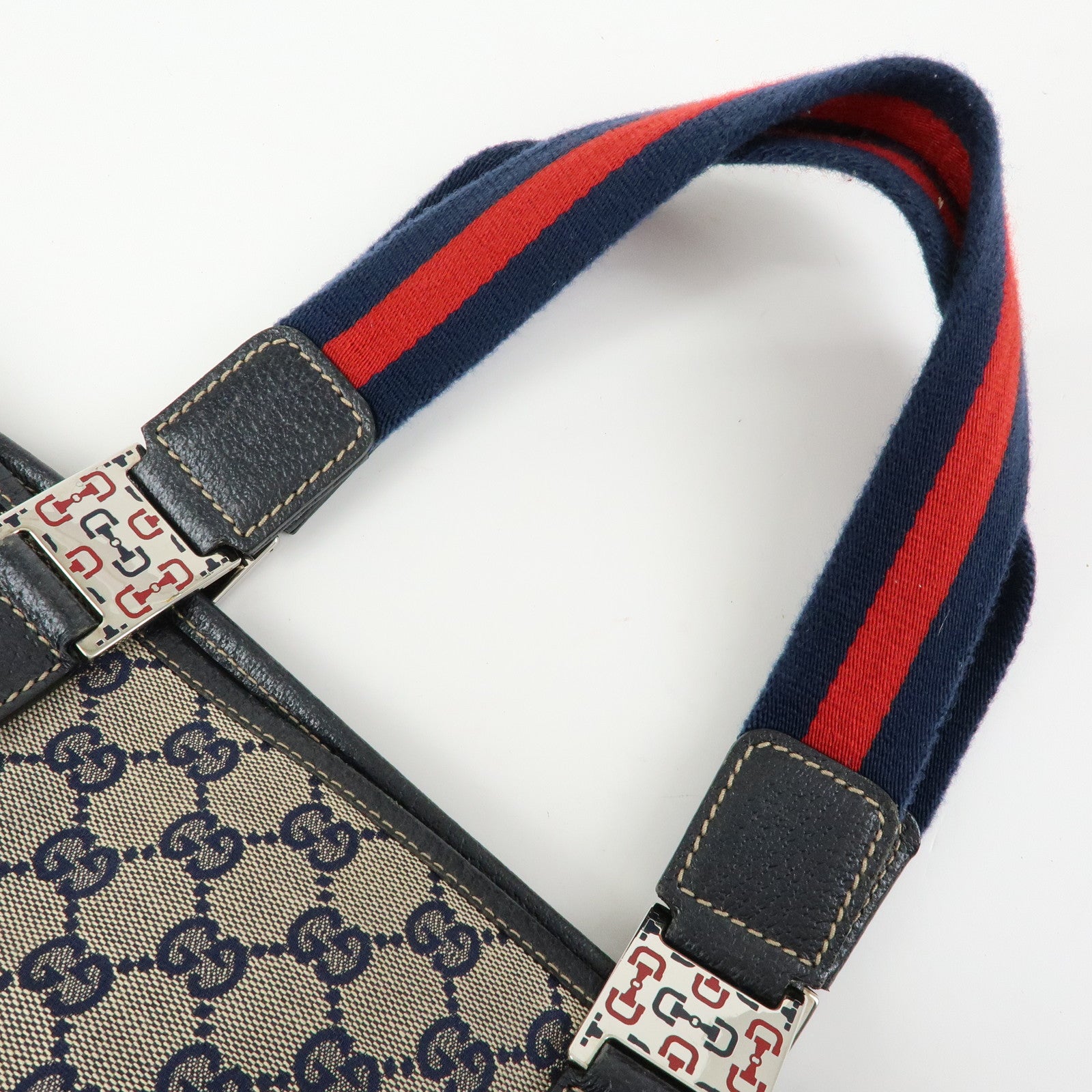 GUCCI Sherry Horsebit GG Canvas Leather Tote Bag Hand Bag 145810