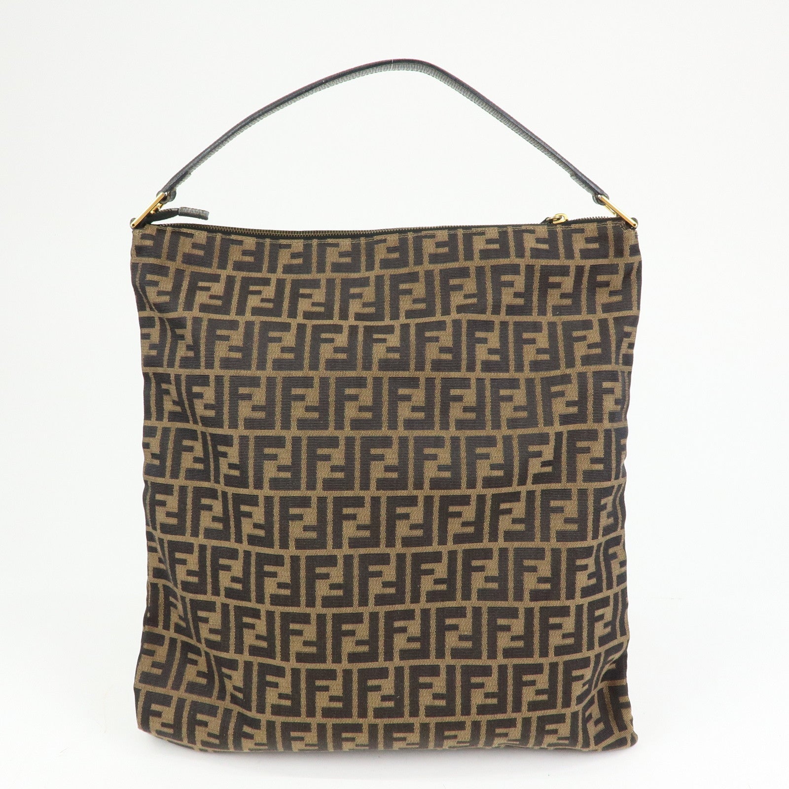 FENDI Zucca Canvas Leather Shoulder Bag Hand Bag Brown Black