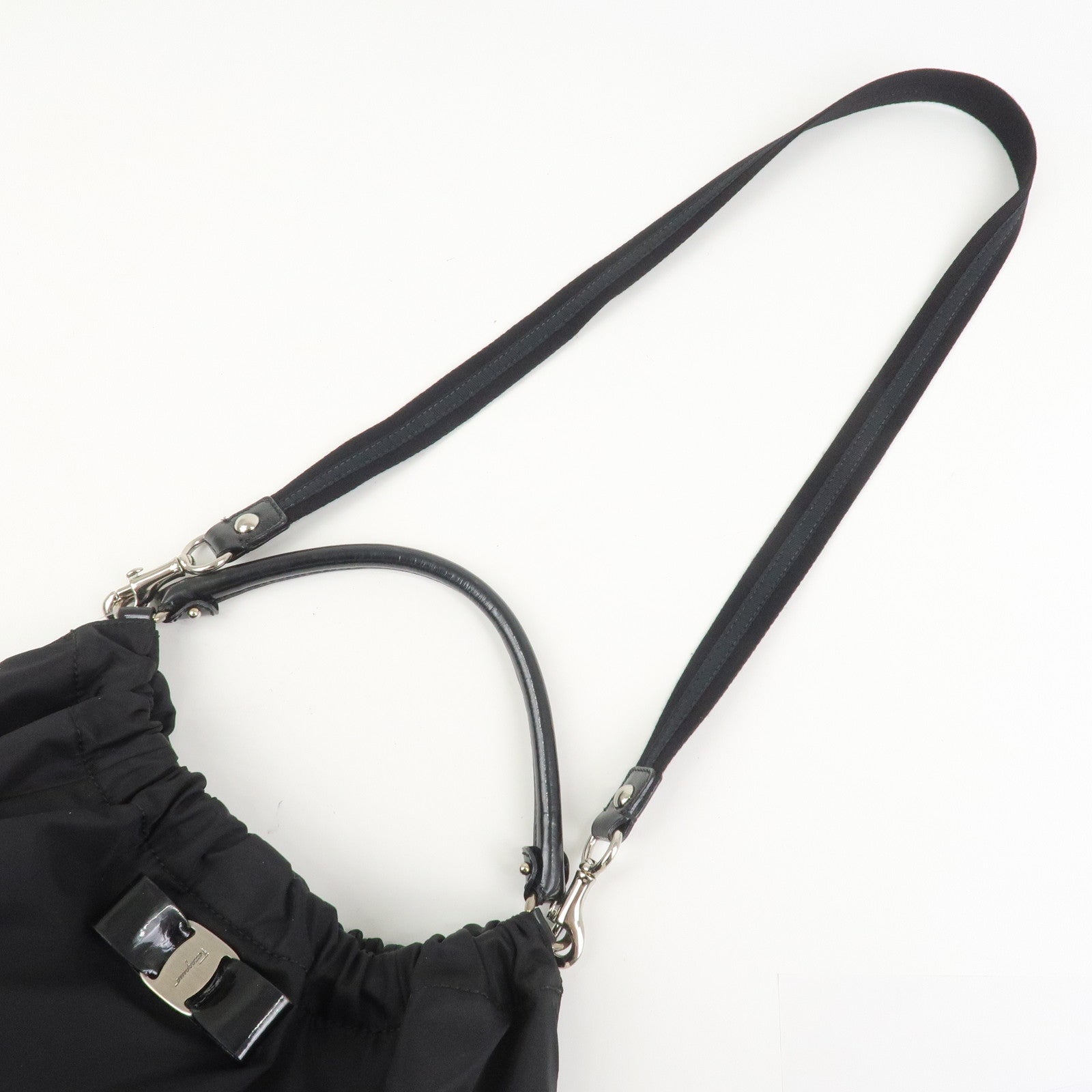 Ferragamo Vara Ribbon Nylon Patent Leather 2Way Hand Shoulder Bag