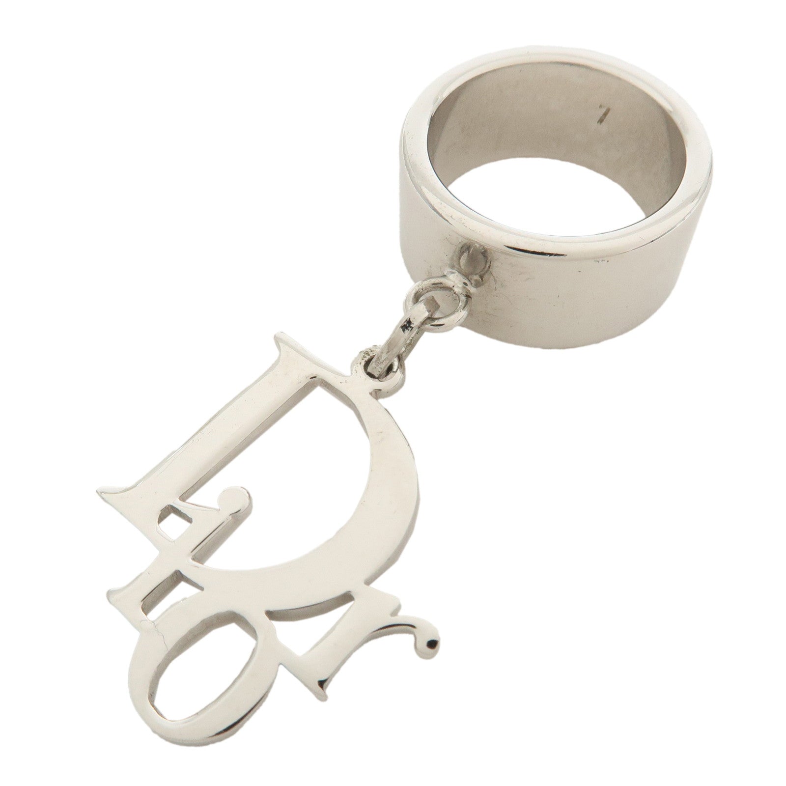 Christian Dior Silver-Tone Logo Metal Ring