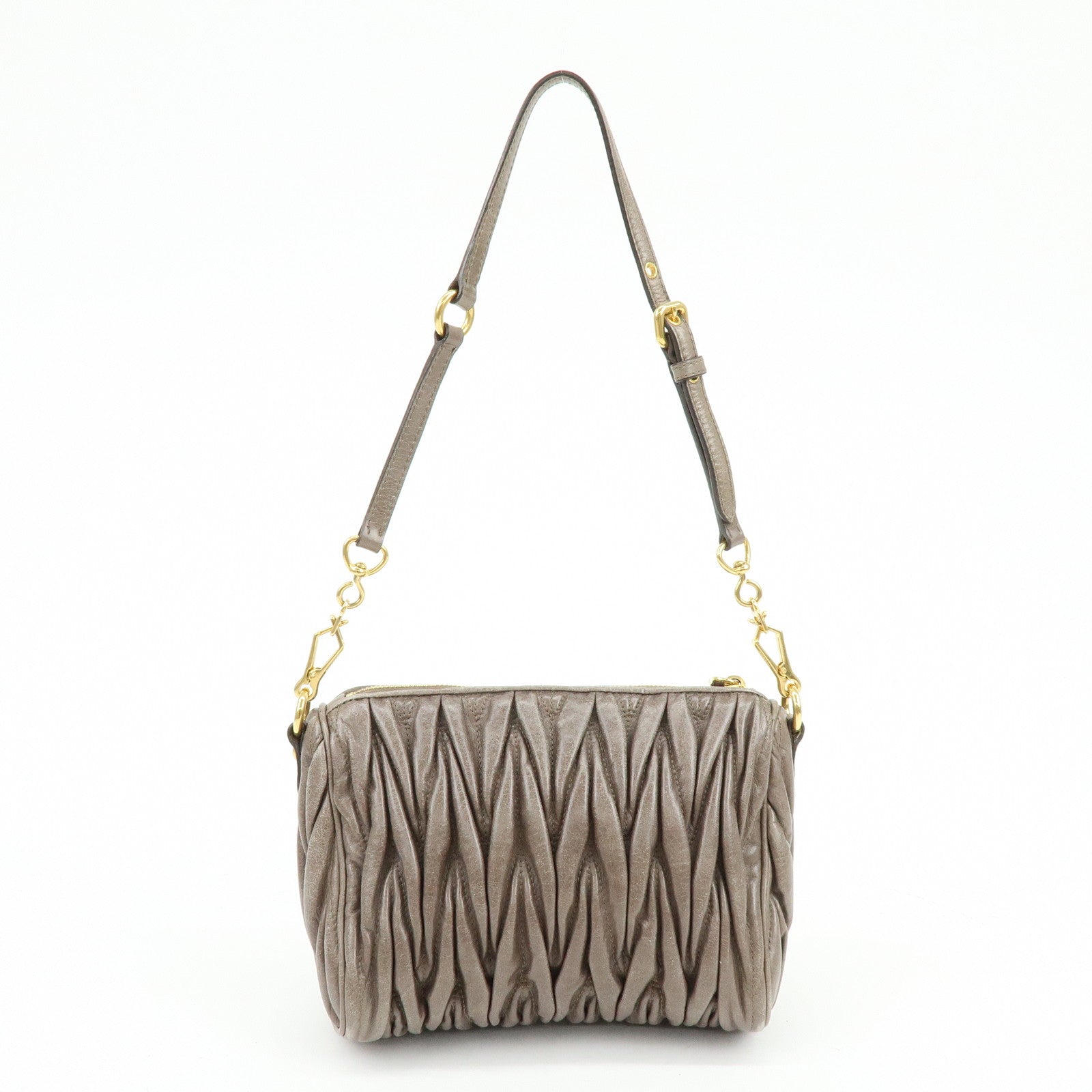 MIU MIU Matelasse Gathered Leather Shoulder Bag Hand Bag Gray