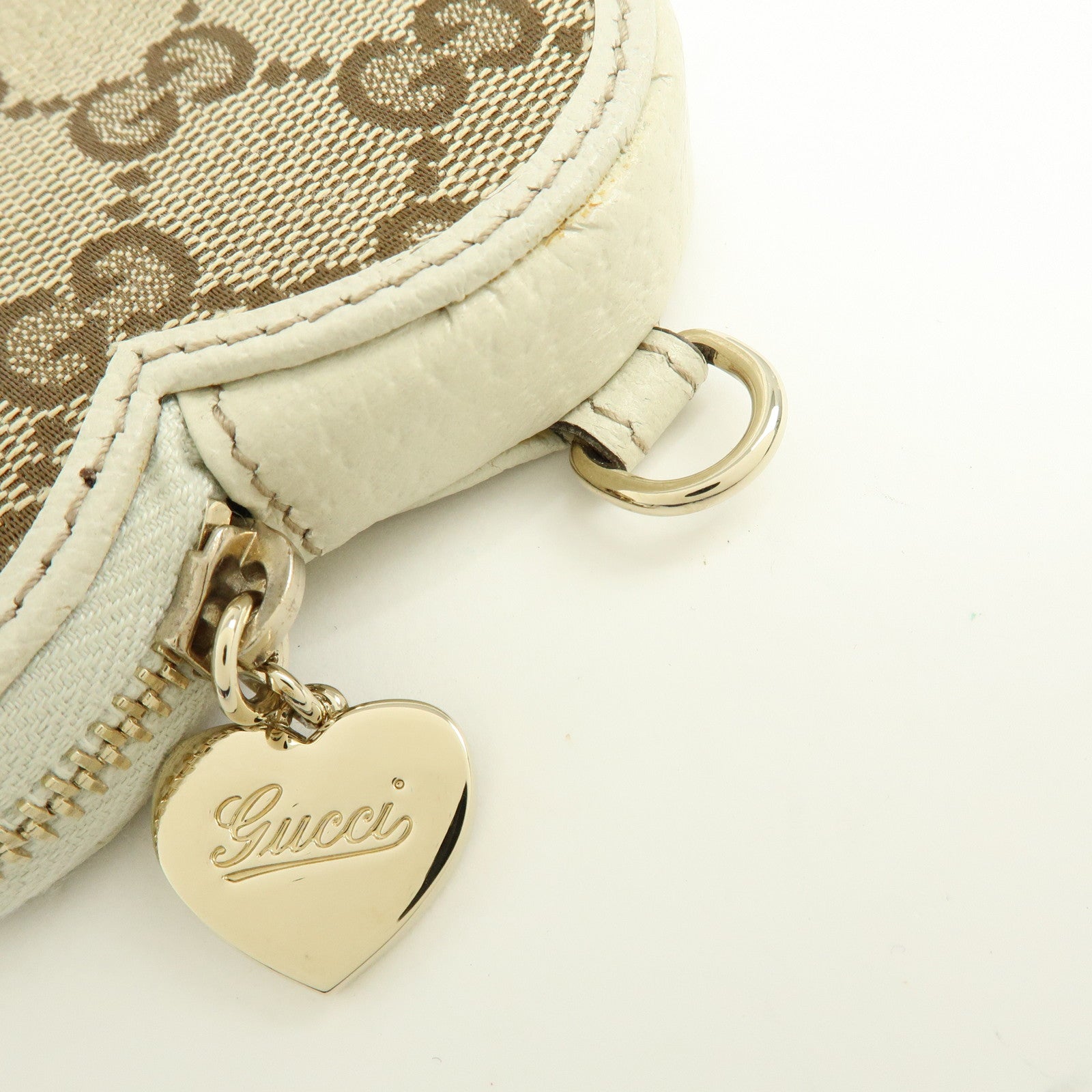 GUCCI Lovely Heart GG Canvas Leather Coin Case Brown Ivory 152615