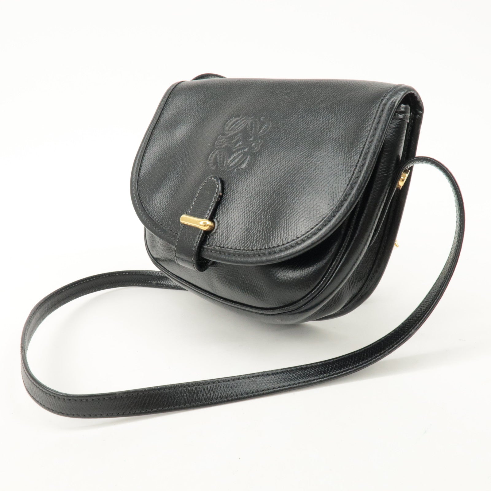 LOEWE Anagram Leather Shoulder bag Black Gold Hardware Used