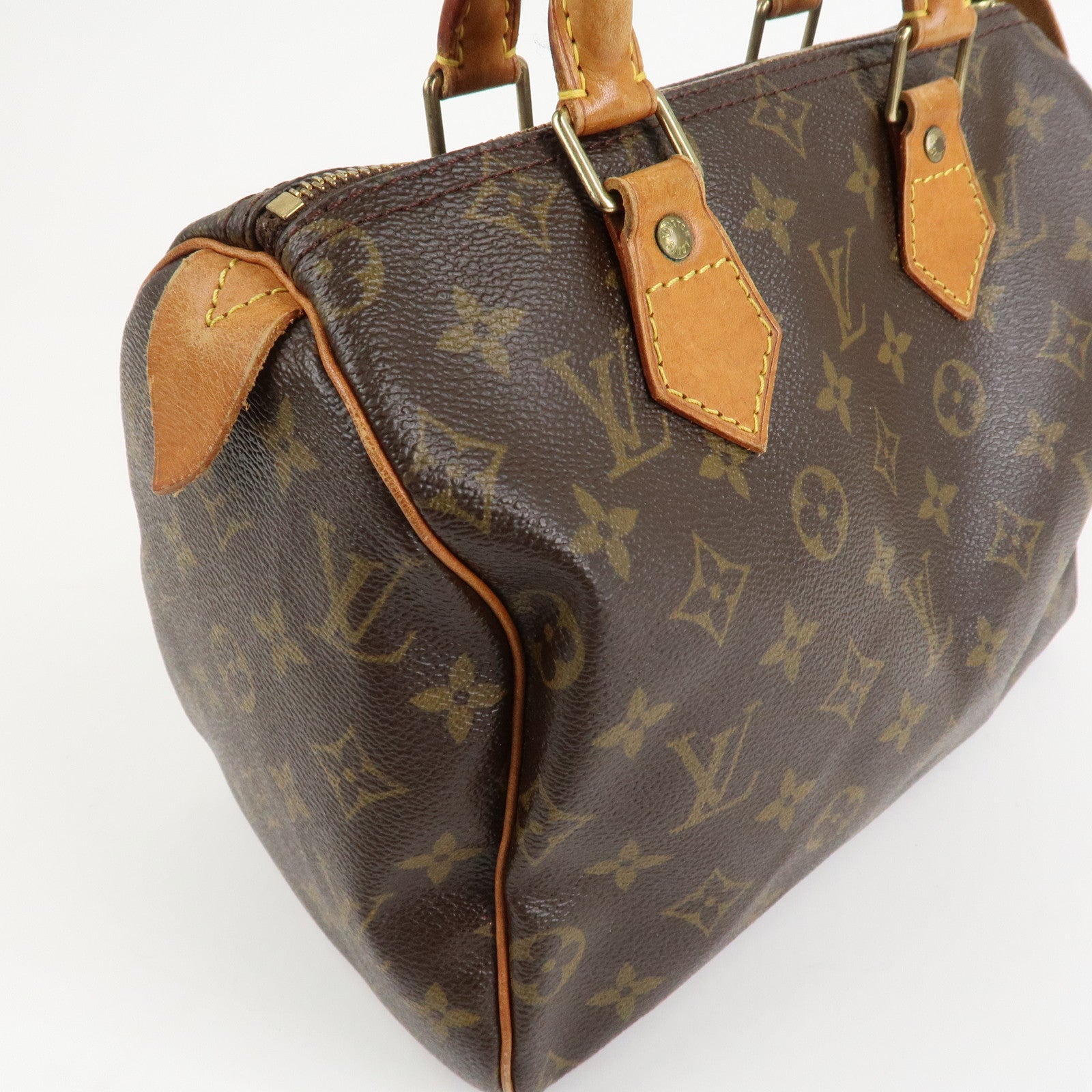 Louis Vuitton Monogram Canvas Leather Speedy 25 Boston Bag M41528