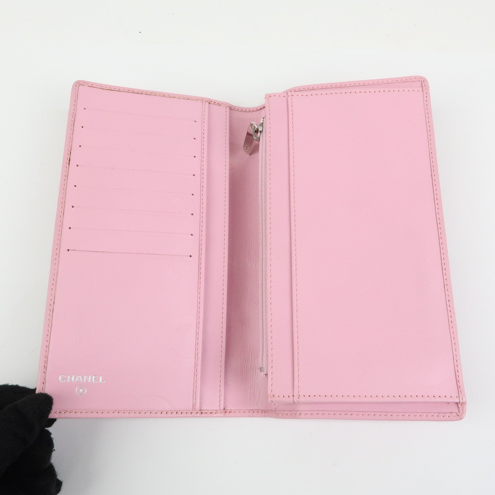 CHANEL Cambon Line COCO Mark Lambskin Long Wallet Pink A26717