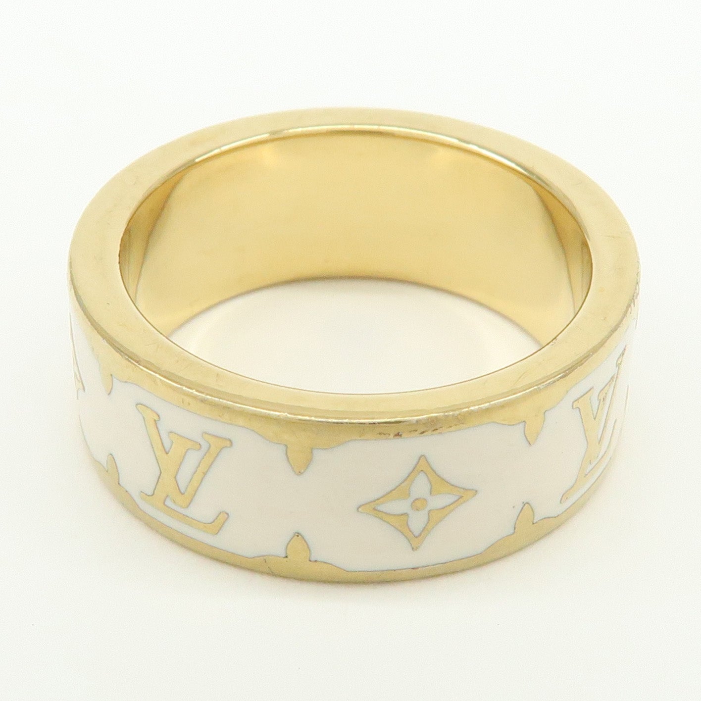 Louis Vuitton Nanogram Enamel Metal Ring Size M Gold M1565