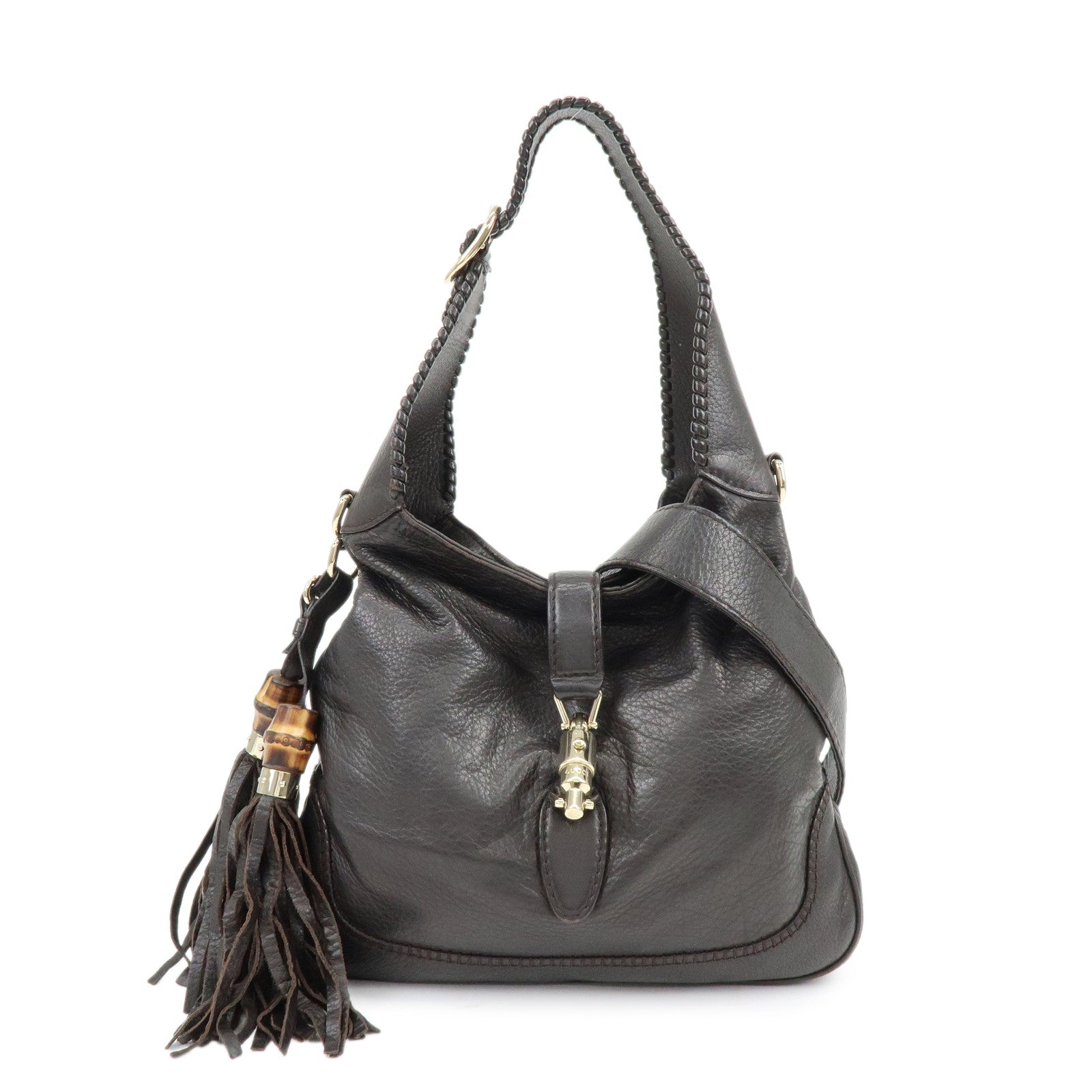 GUCCI New Jackie Leather 2Way Bag Shoulder Bag Dark Brown 219725