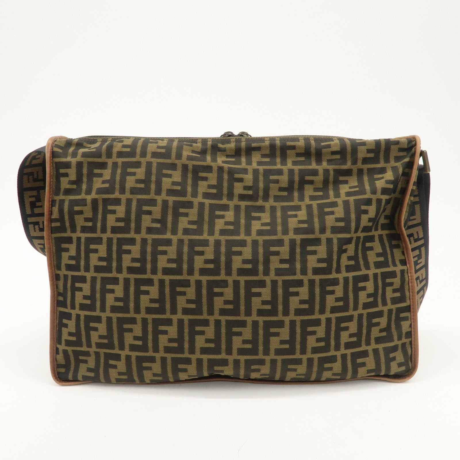 FENDI Zucca Canvas Leather Shoulder Bag Crossbody Bag Brown 7VA148