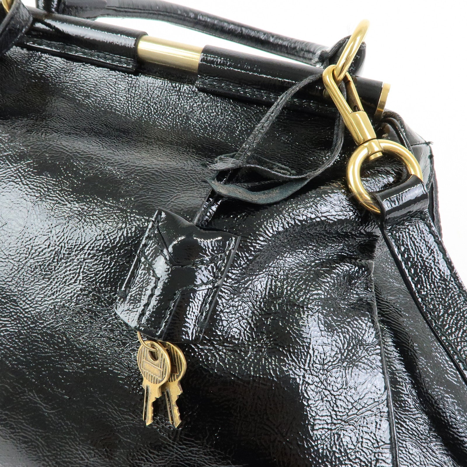 SAINT LAURENT PARIS Y Line Patent Leather 2Way Bag Black 197153
