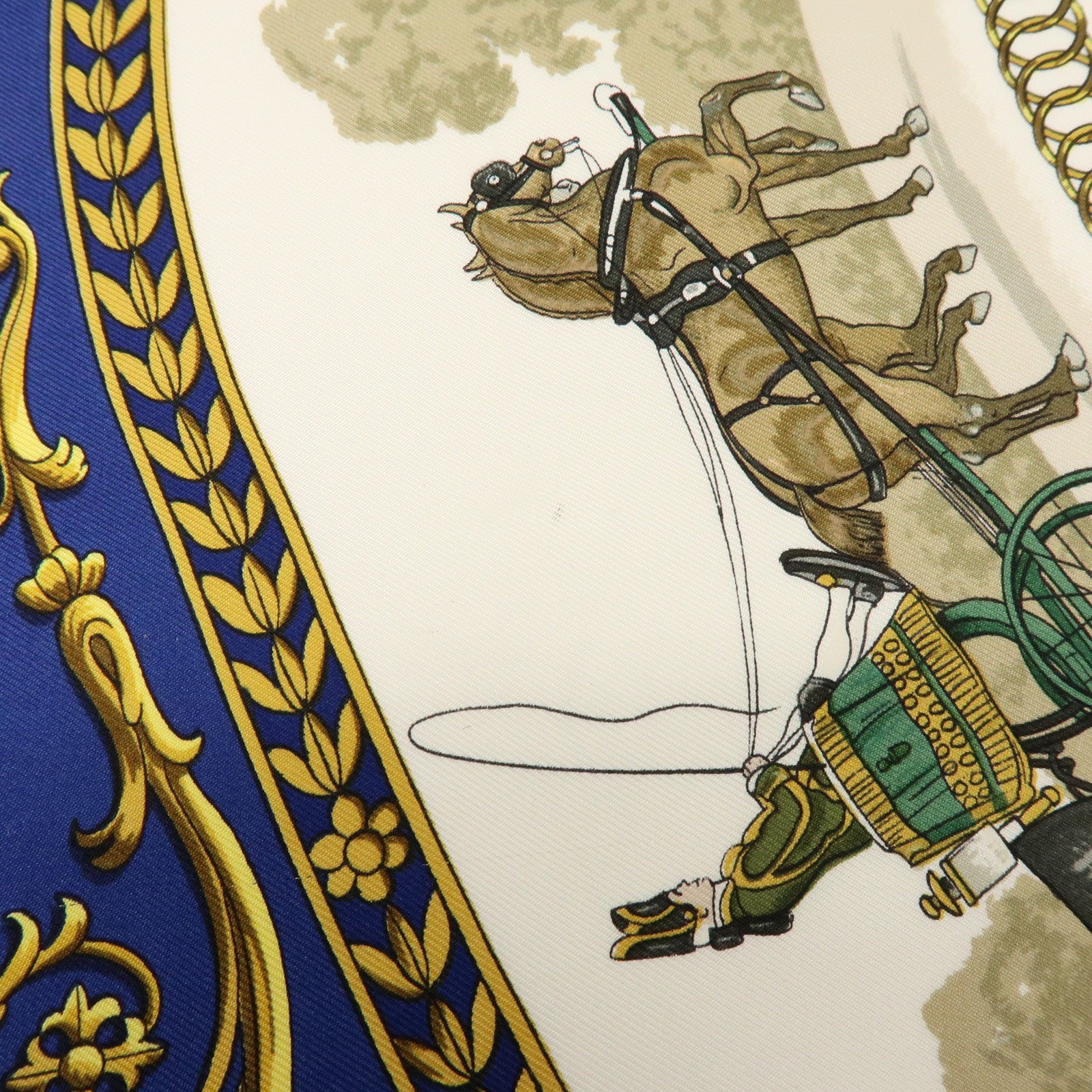 HERMES Carre 90 Silk 100% Scarf LA PROMENADE DE LONGCHAMPS Blue