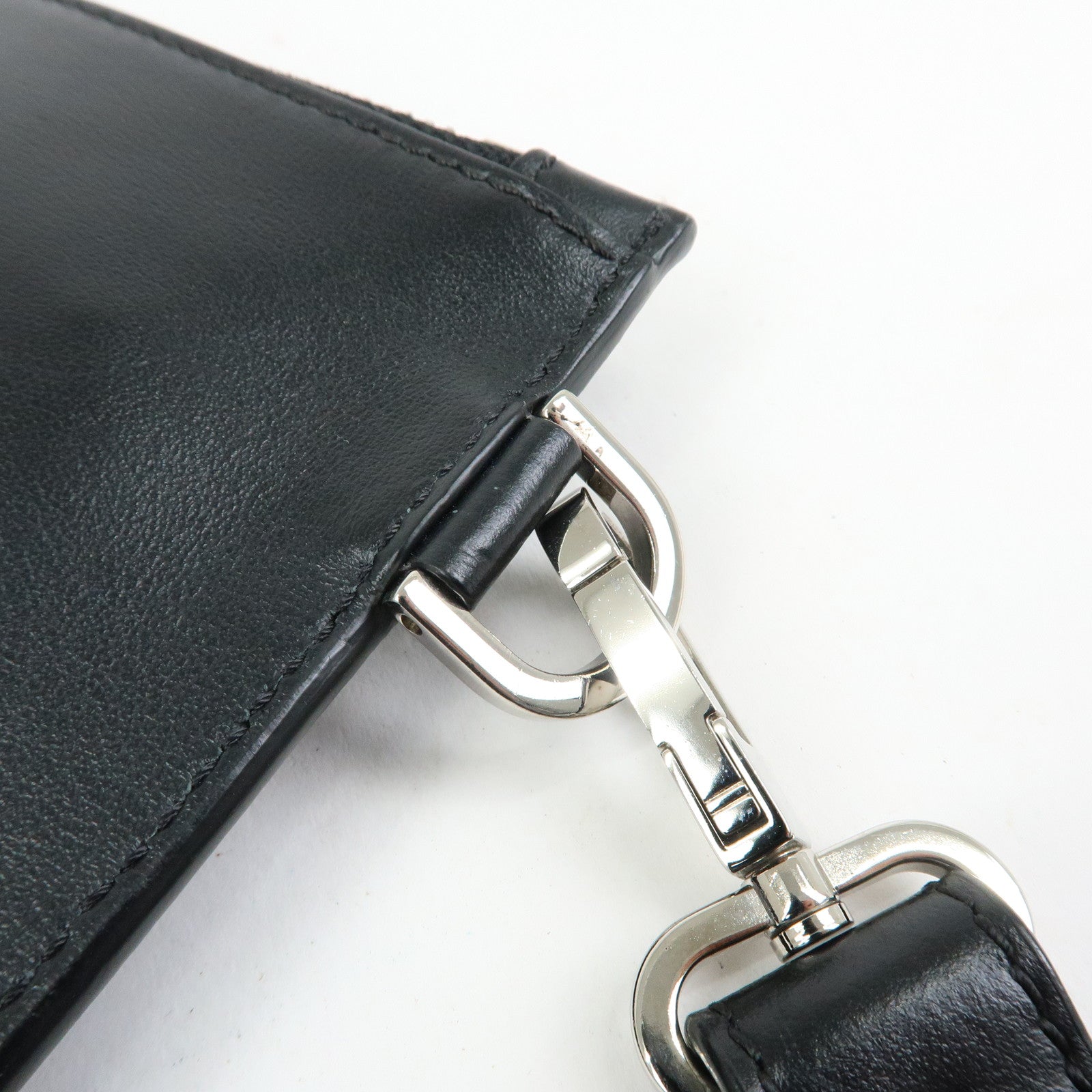 VERSACE Logo Leather Heart Wrist Bag Clutch Bag Black Multicolor