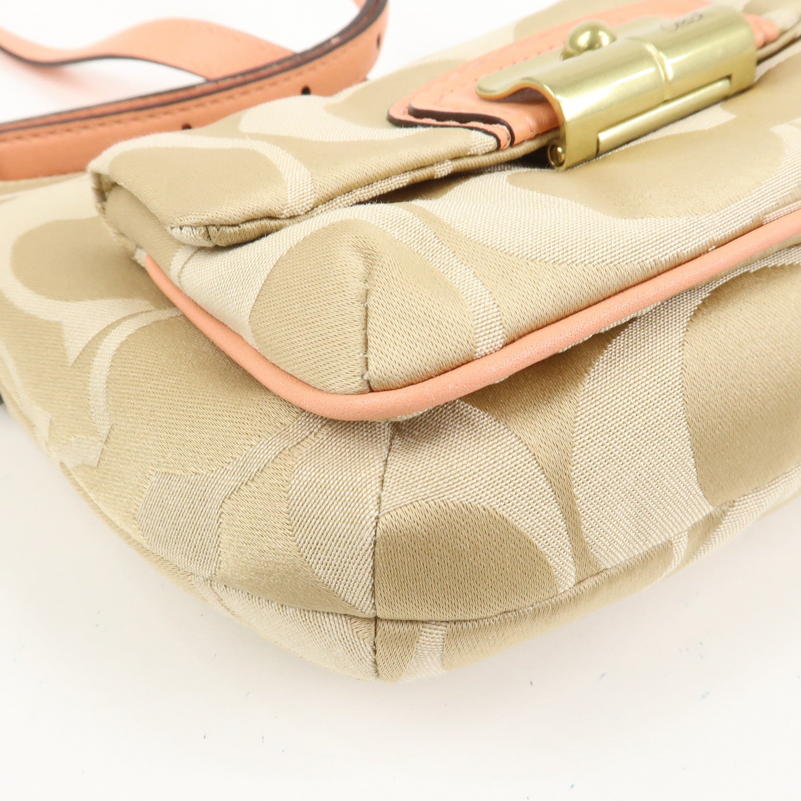 COACH Signature Canvas Leather Shoulder Crossbody Bag Beige Pink