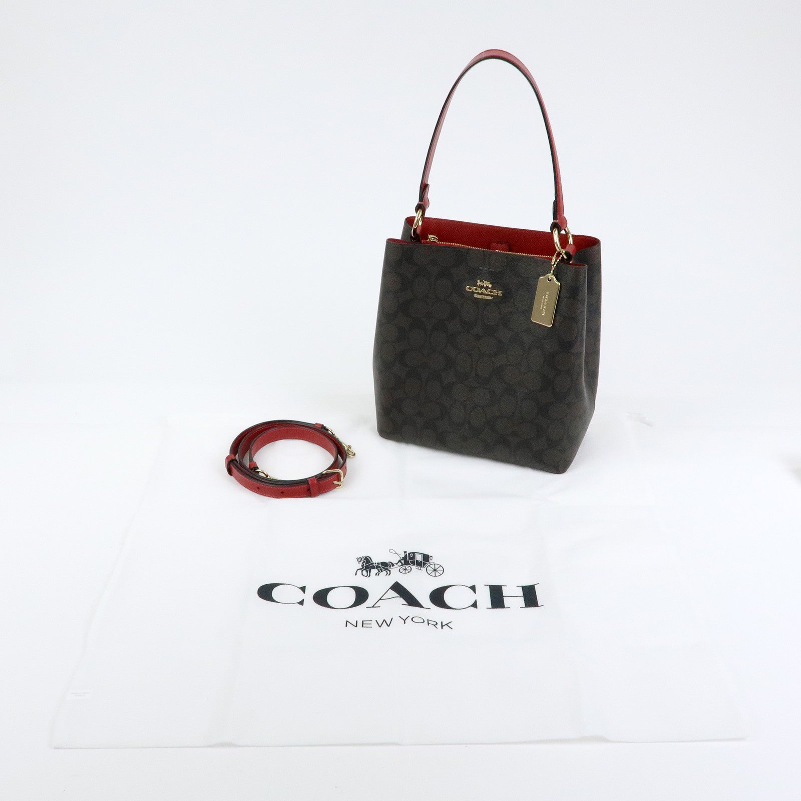 COACH Signature PVC 2Way Shoulder Bag Hand Bag Dark Brown Red
