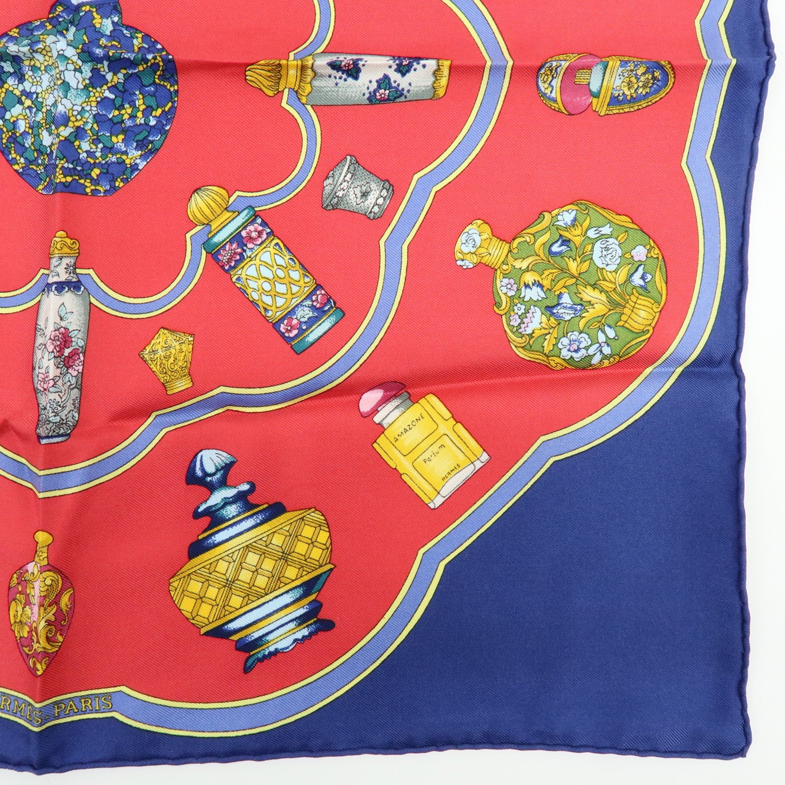 HERMES Carre 45 Set of 2 Silk 100% Scarf Red Navy Gray