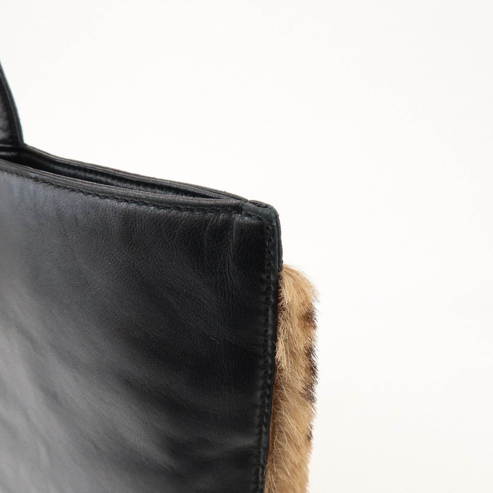 LOEWE Unborn Calf Leather Tote Bag Hand Bag Brown Black