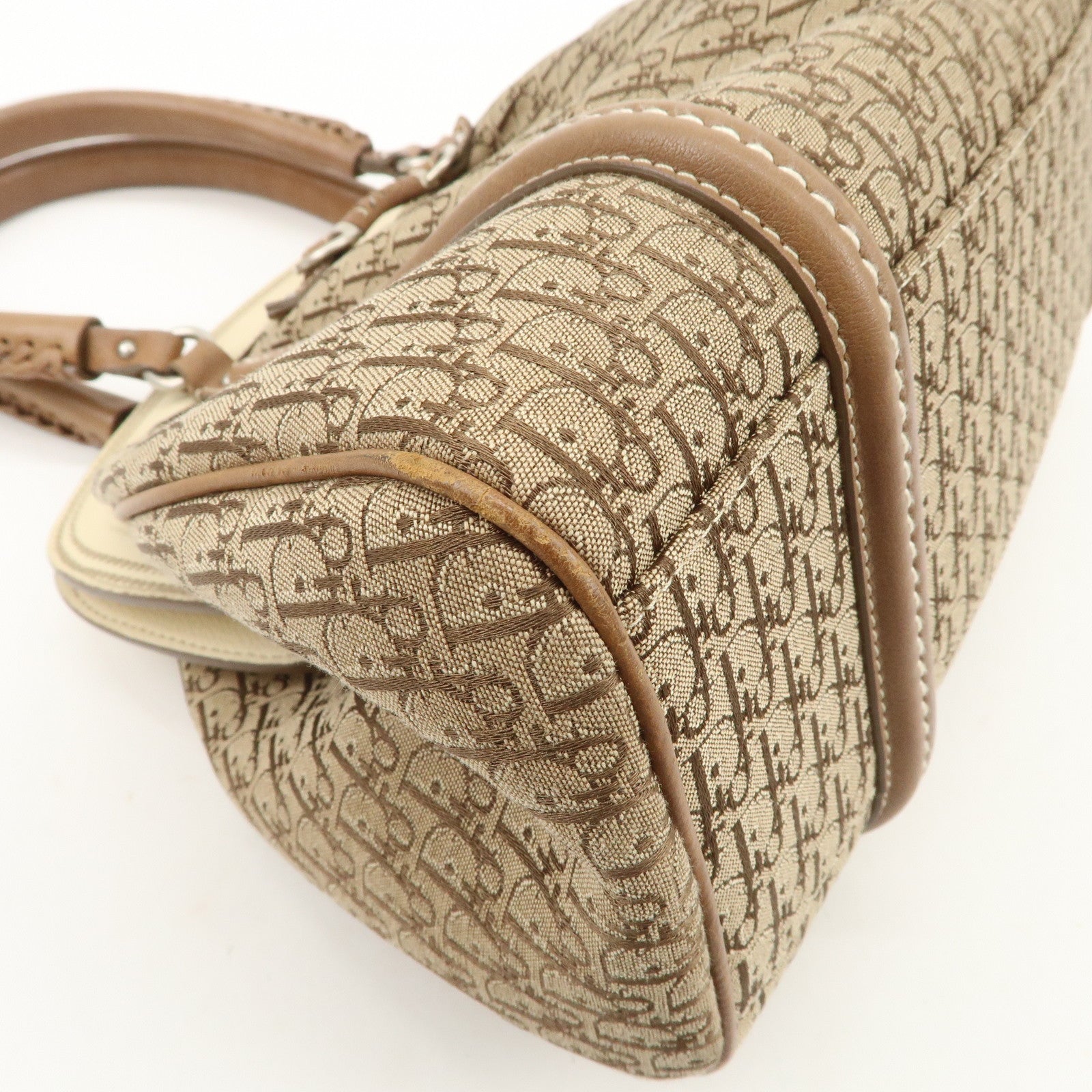 Christian Dior Trotter Canvas Leather Hand Bag Beige Ivory