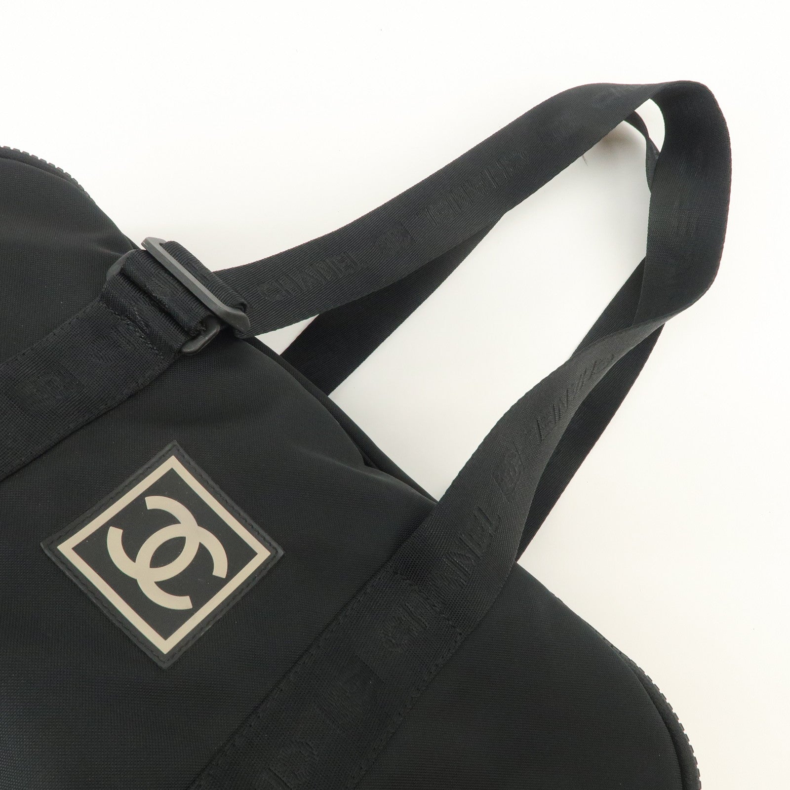 CHANEL Sports Line COCO Mark Nylon Boston Bag Hand Bag Black