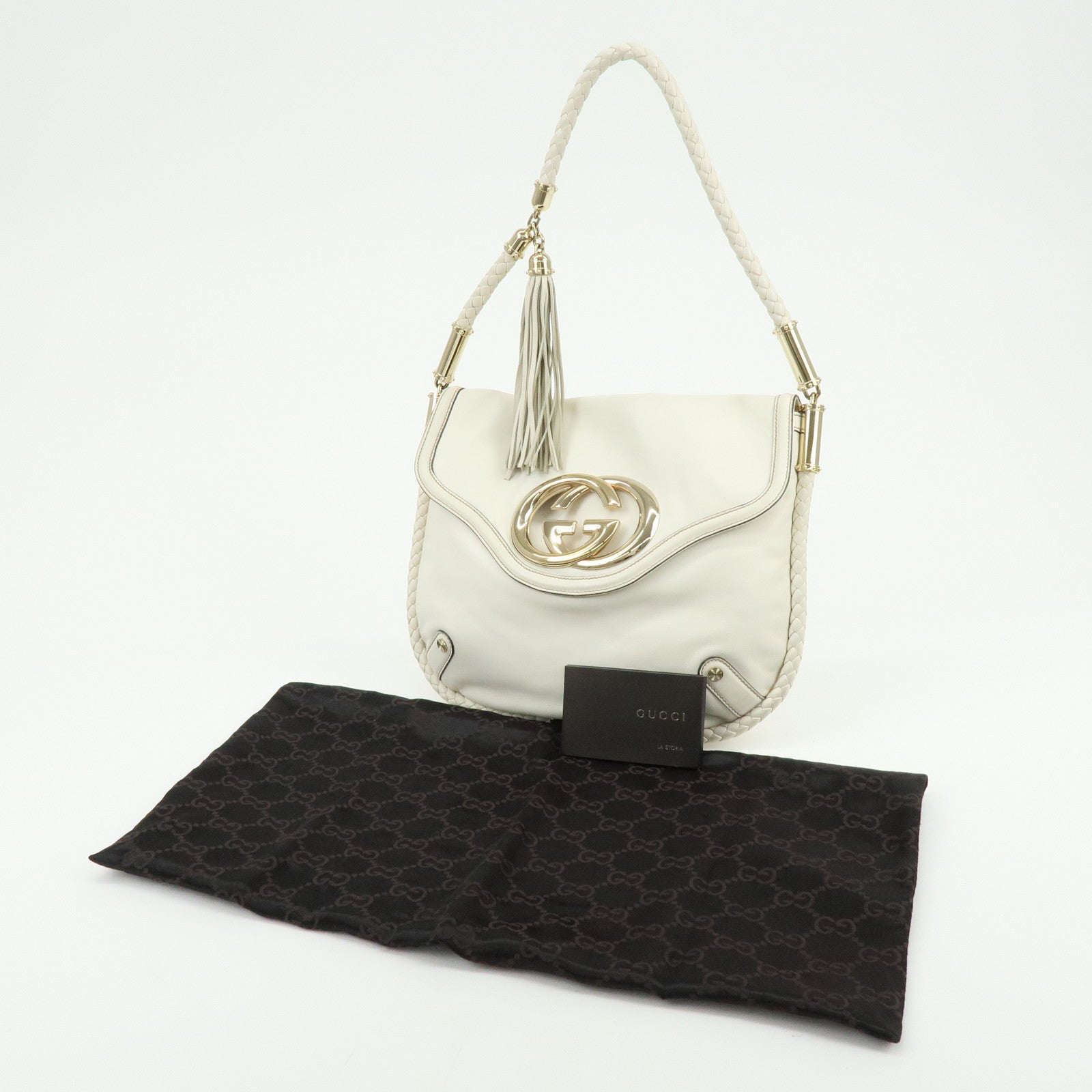 GUCCI Interlocking G Leather Shoulder Bag Ivory 167732
