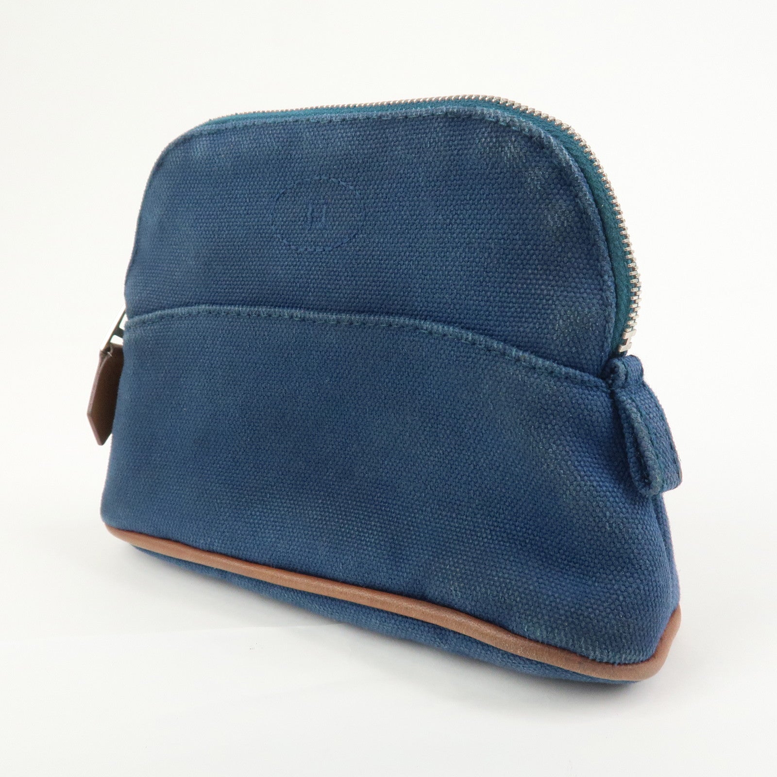 HERMES Canvas Leather Bolide Mini Mini 16 Pouch Cosmetic Pouch Navy