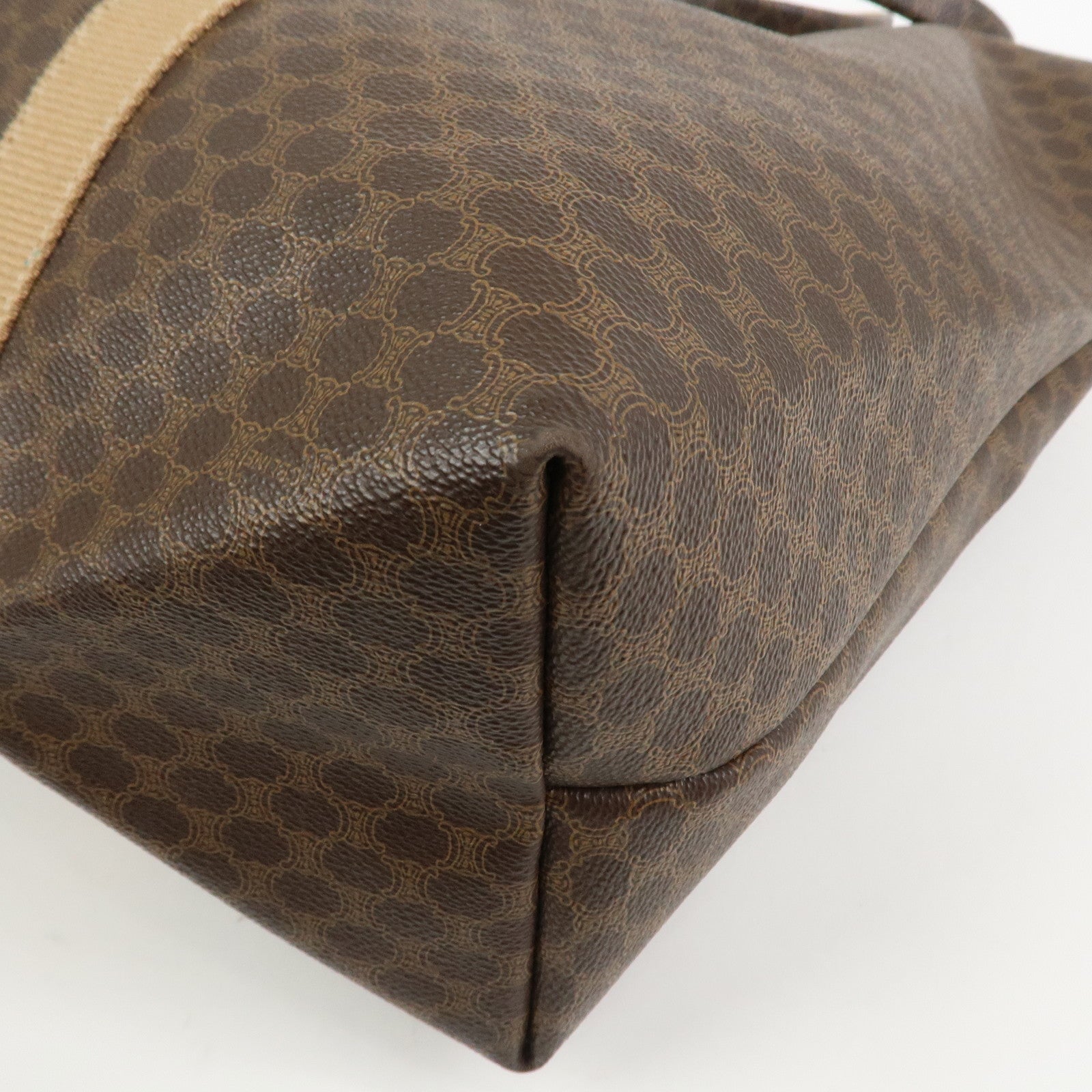 CELINE Macadam PVC Canvas Leather Boston Bag Hand Bag Brown