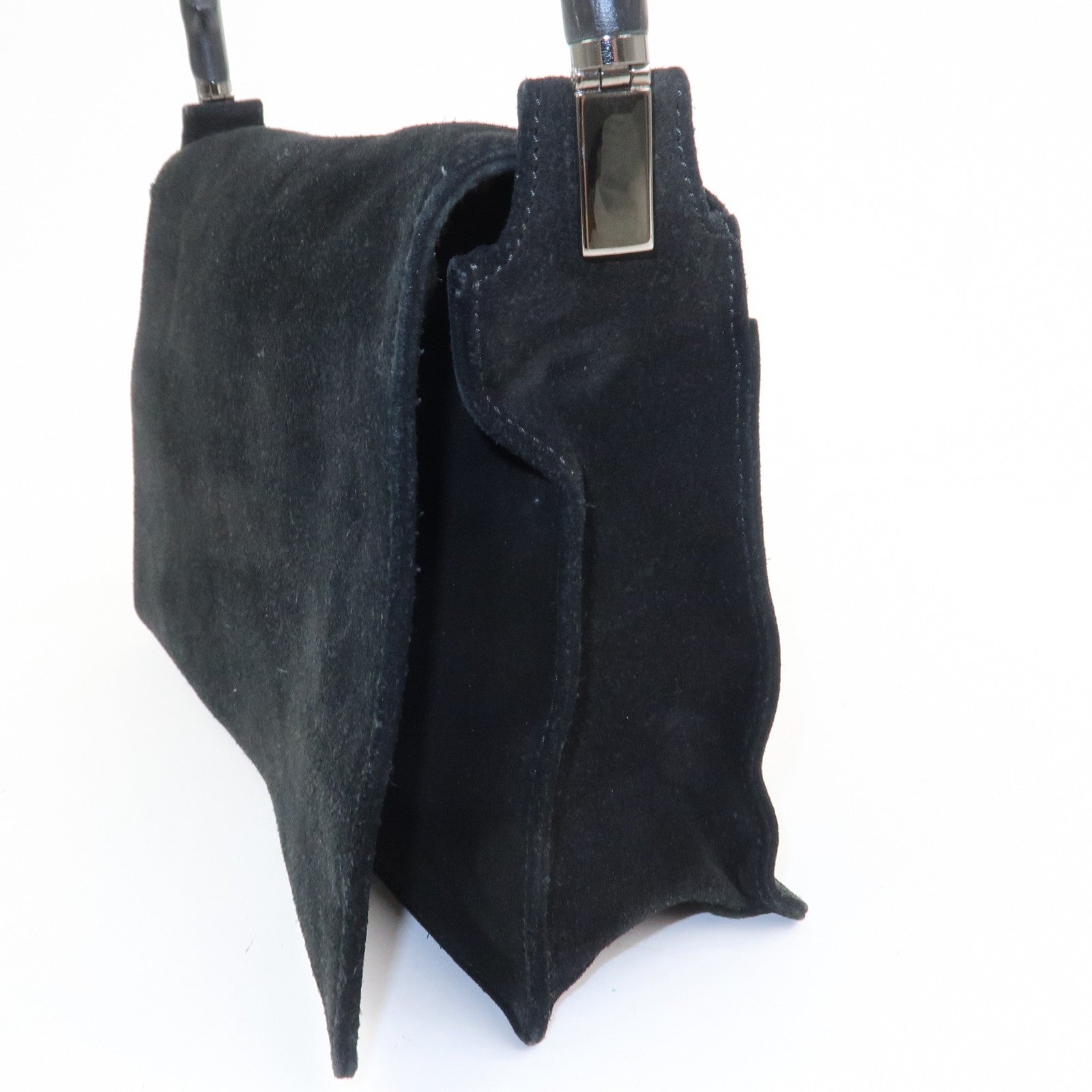 GUCCI Bamboo Suede Shoulder Bag Hand Bag Black 001・3239