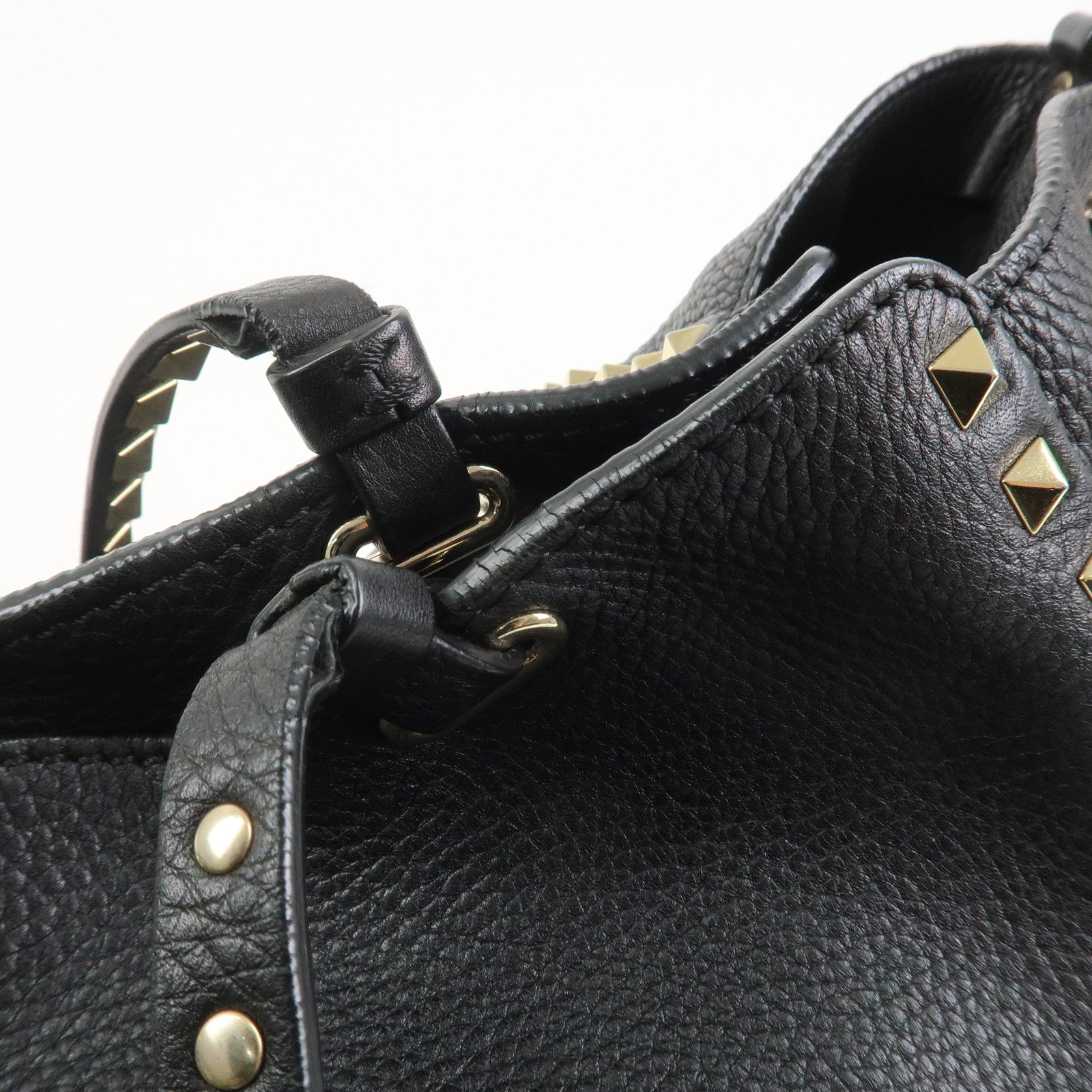 VALENTINO Rockstud Leather Tote Bag Hand Bag Shoulder Bag Black