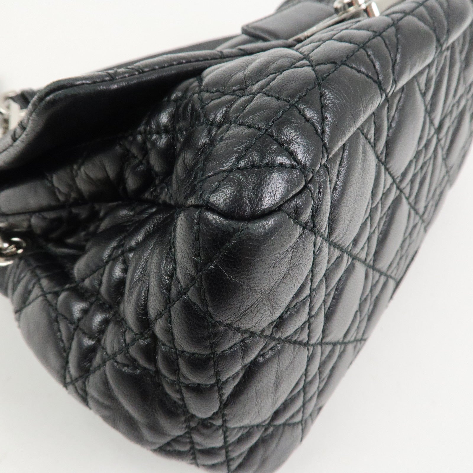 Christian Dior Cannage New Lock Leather Chain Shoulder Bag Black