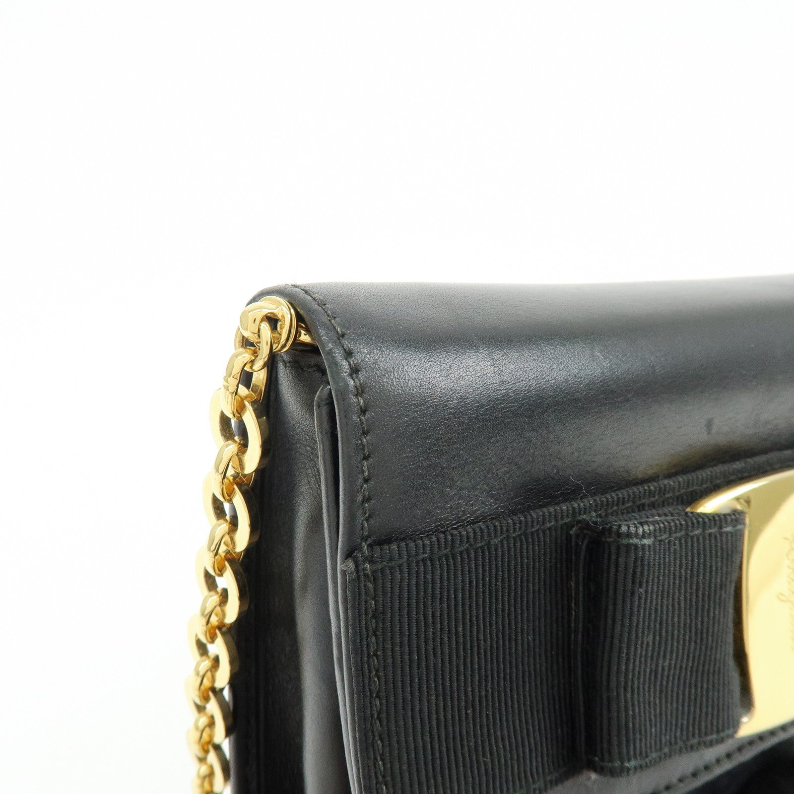 Ferragamo Vara Ribbon Leather 3 Way Bag Shoulder Clutch Bag Black