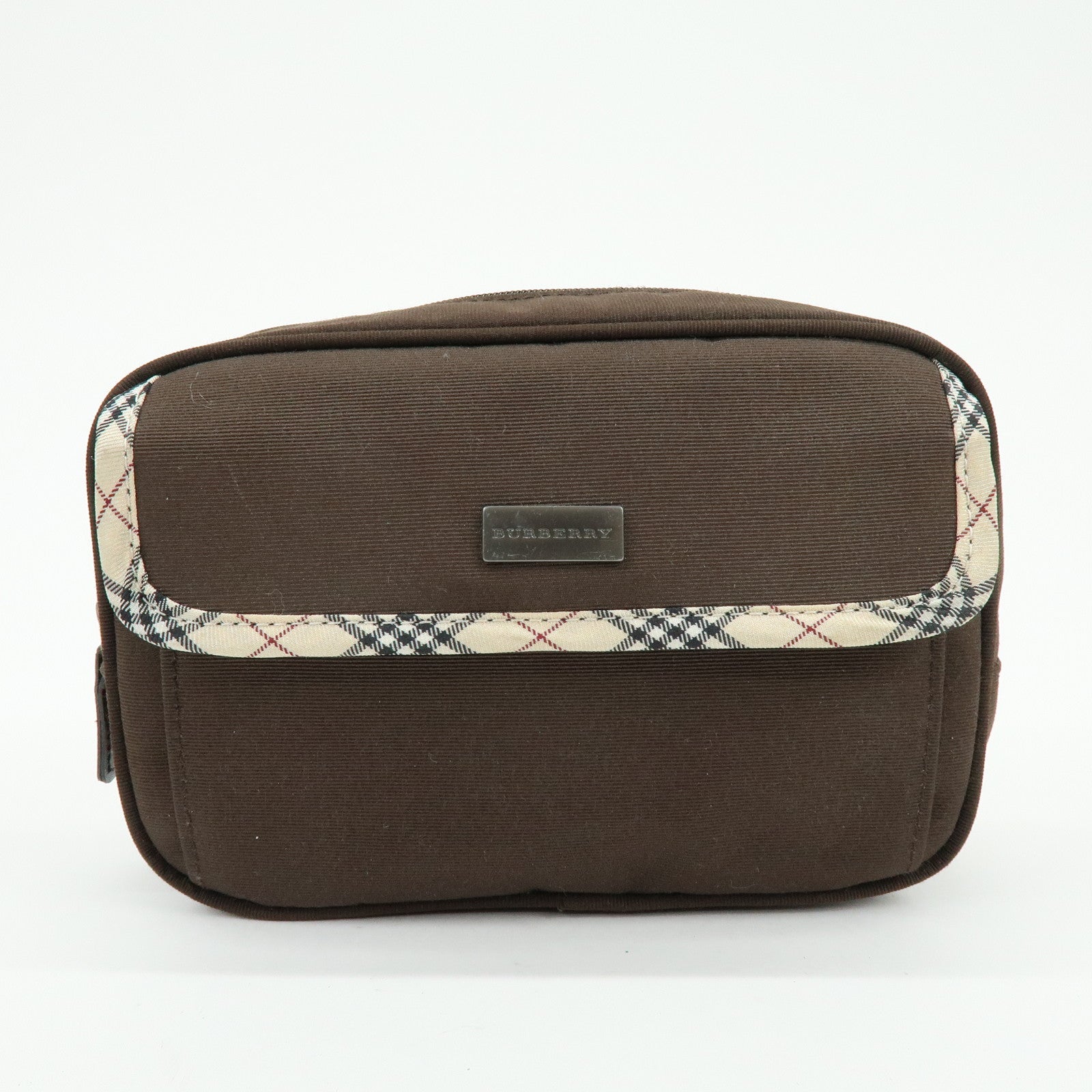 BURBERRY Nova Plaid Set of 2 Canvas Pouch Cosmetic Case Brown Gold