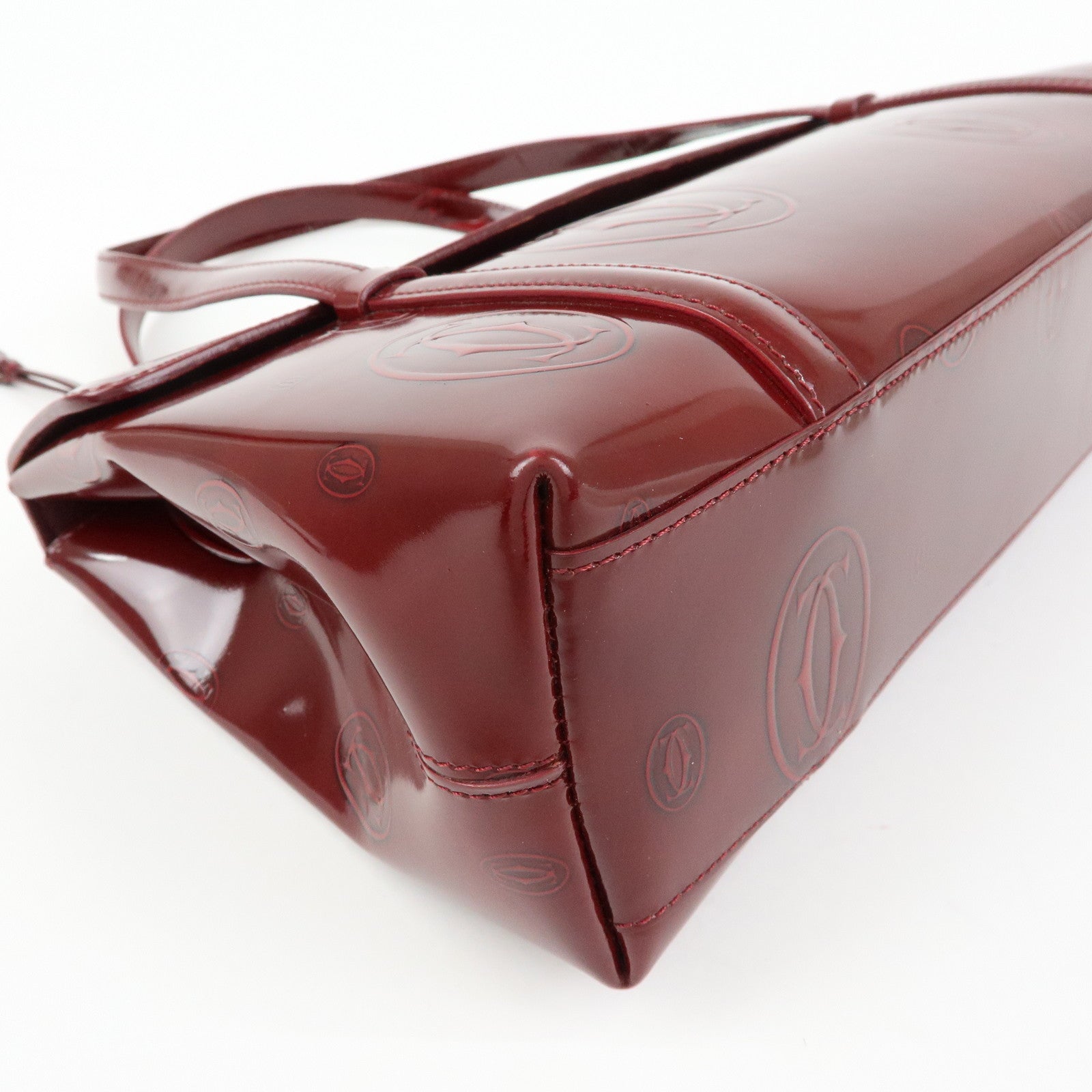 Cartier Happy Birthday Patent Leather Hand Bag Tote Bag Bordeaux