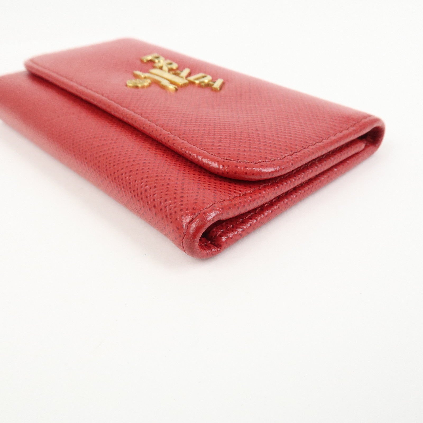 PRADA Logo Saffiano Leather Key Case Key Holder Red 11BG222