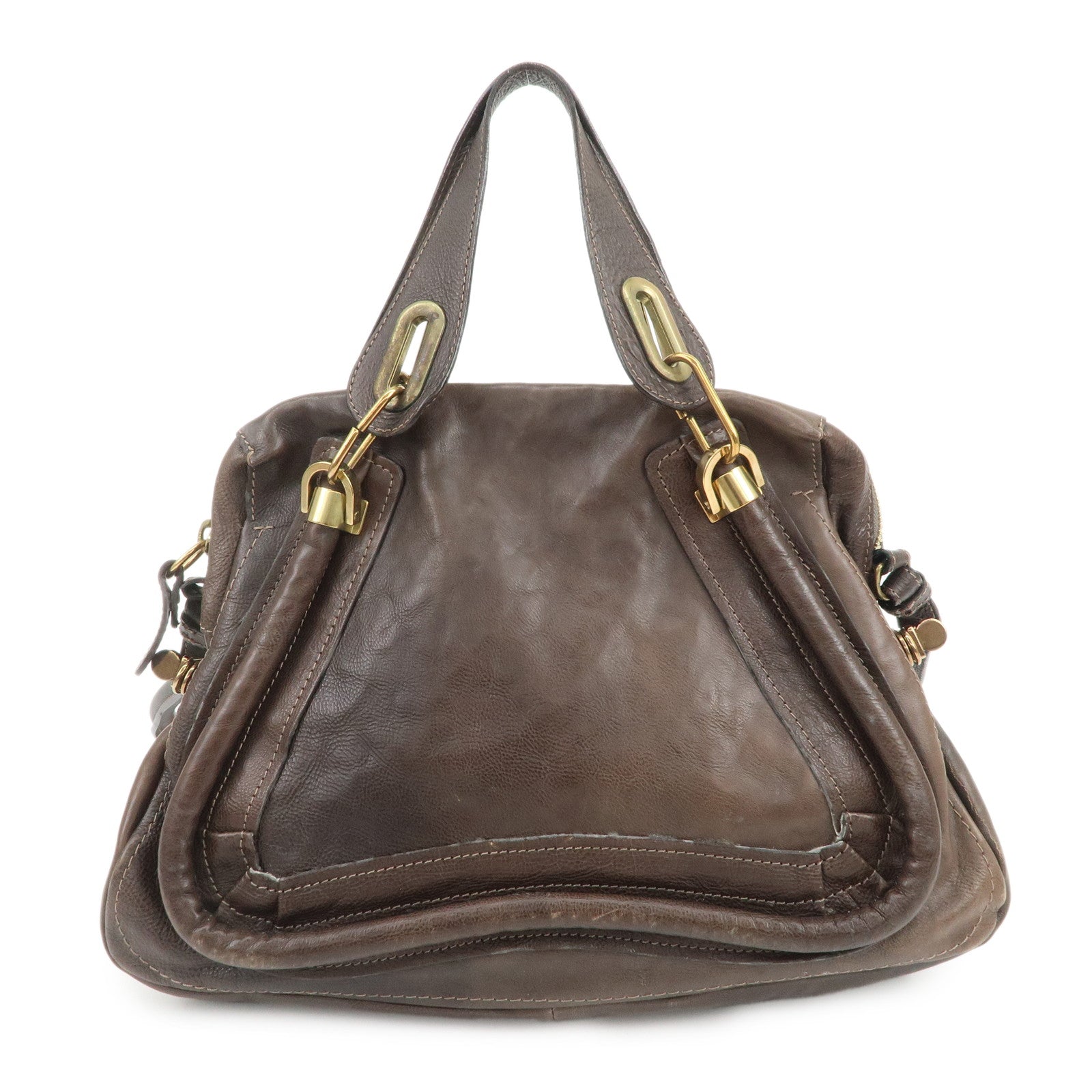 Chloe Paraty Leather 2Way Bag Hand Bag Shoulder Bag Dark Brown