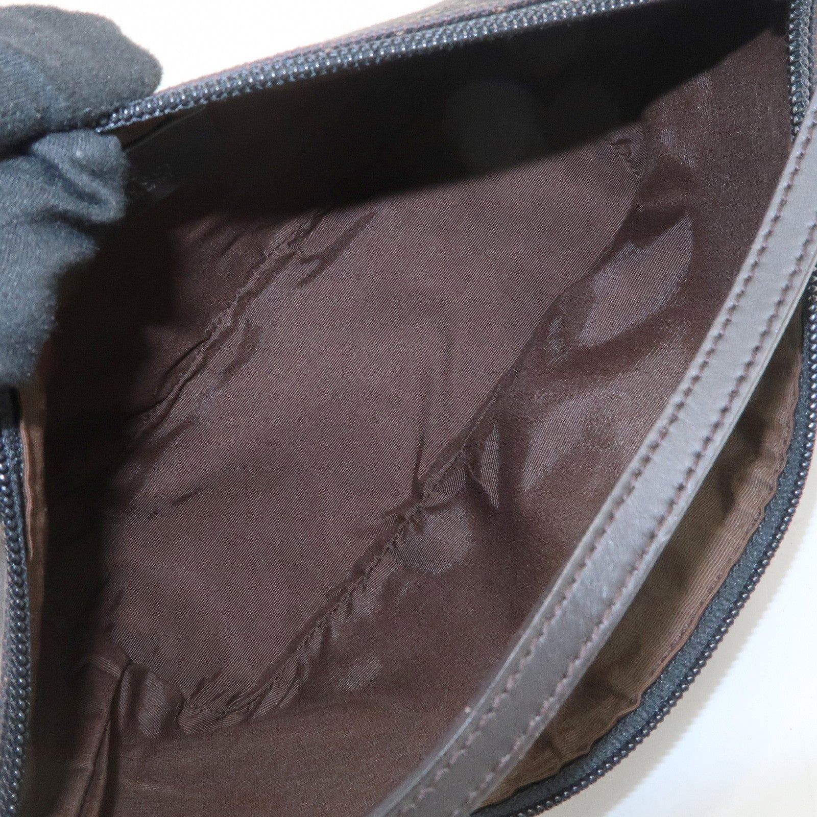 GUCCI Boat Bag GG Denim Togo Leather Hand Bag Dark Brown 07198