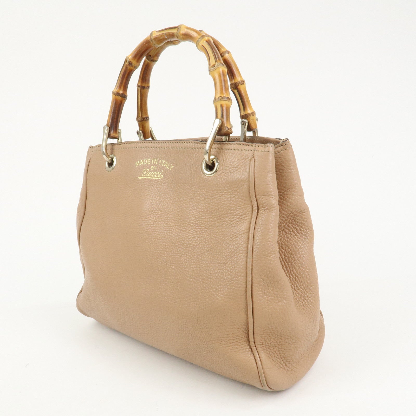 GUCCI Bamboo Leather 2 Way Bag Hand Shoulder Bag Pink Beige 336032