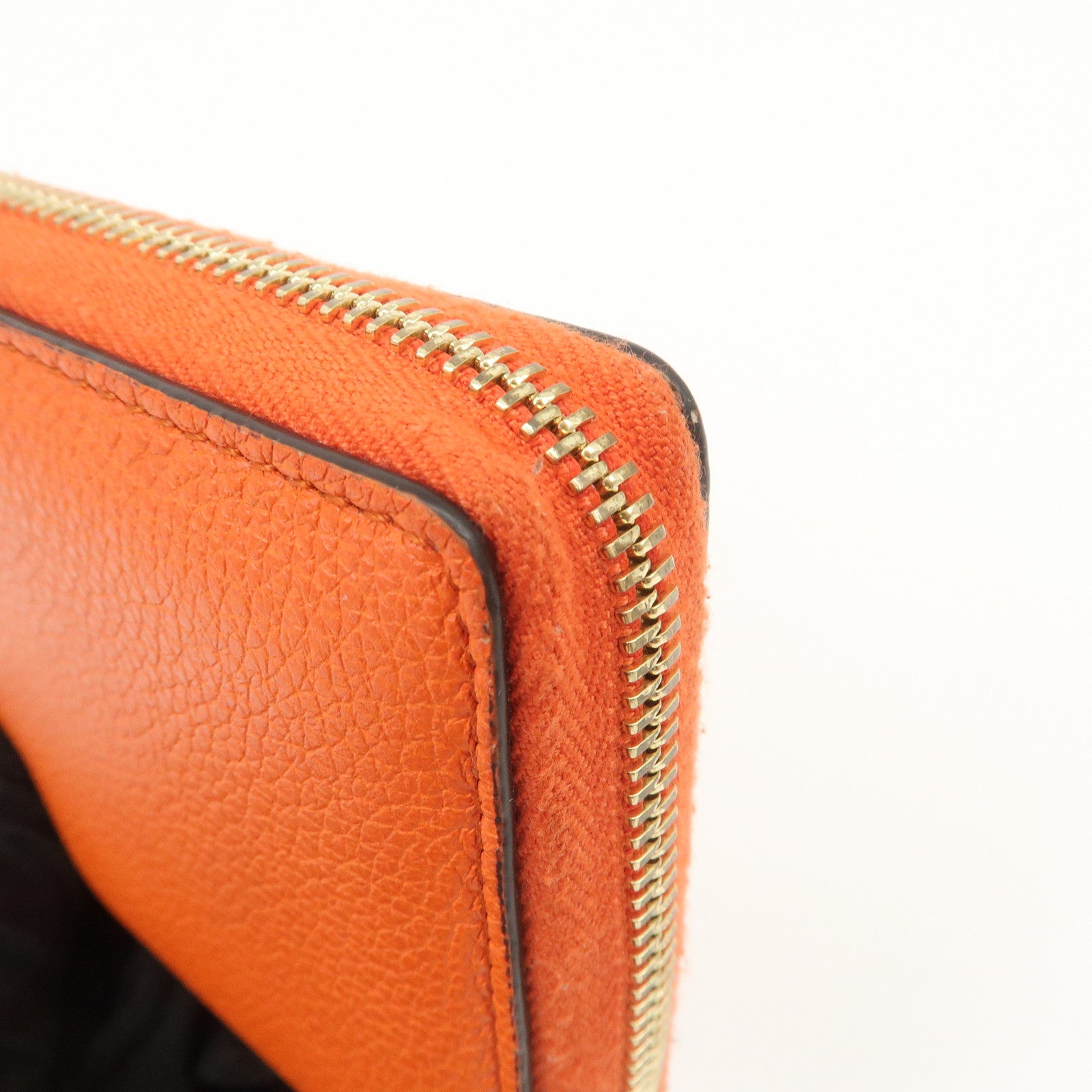 GUCCI Logo Leather Round Zippy Long Wallet Orange 658691