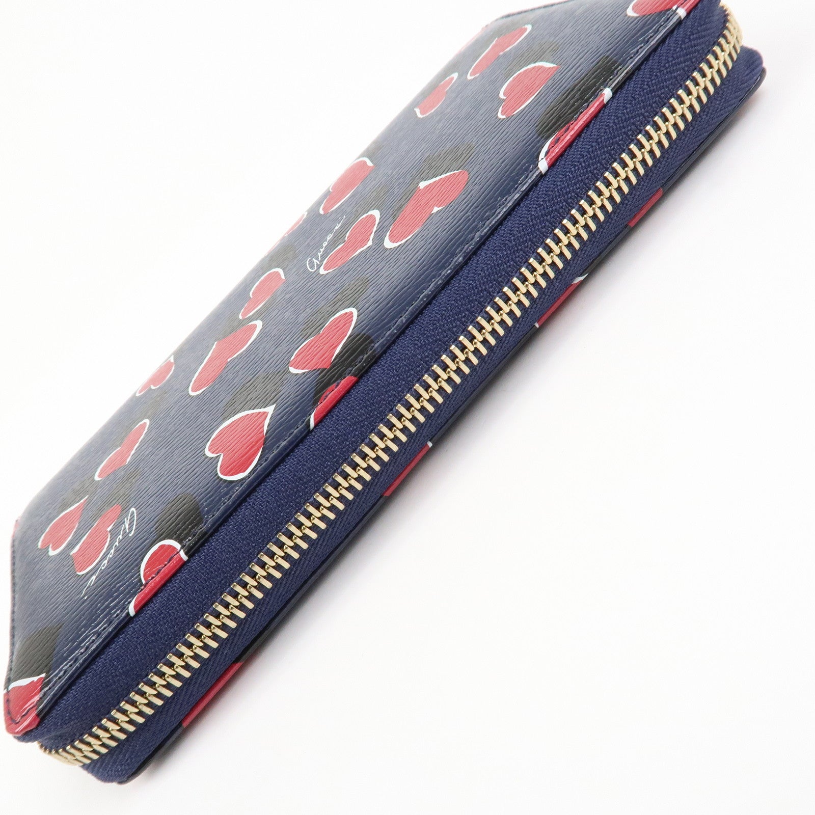 GUCCI Interlocking G Round Zippy Long Wallet Heart Navy 309705