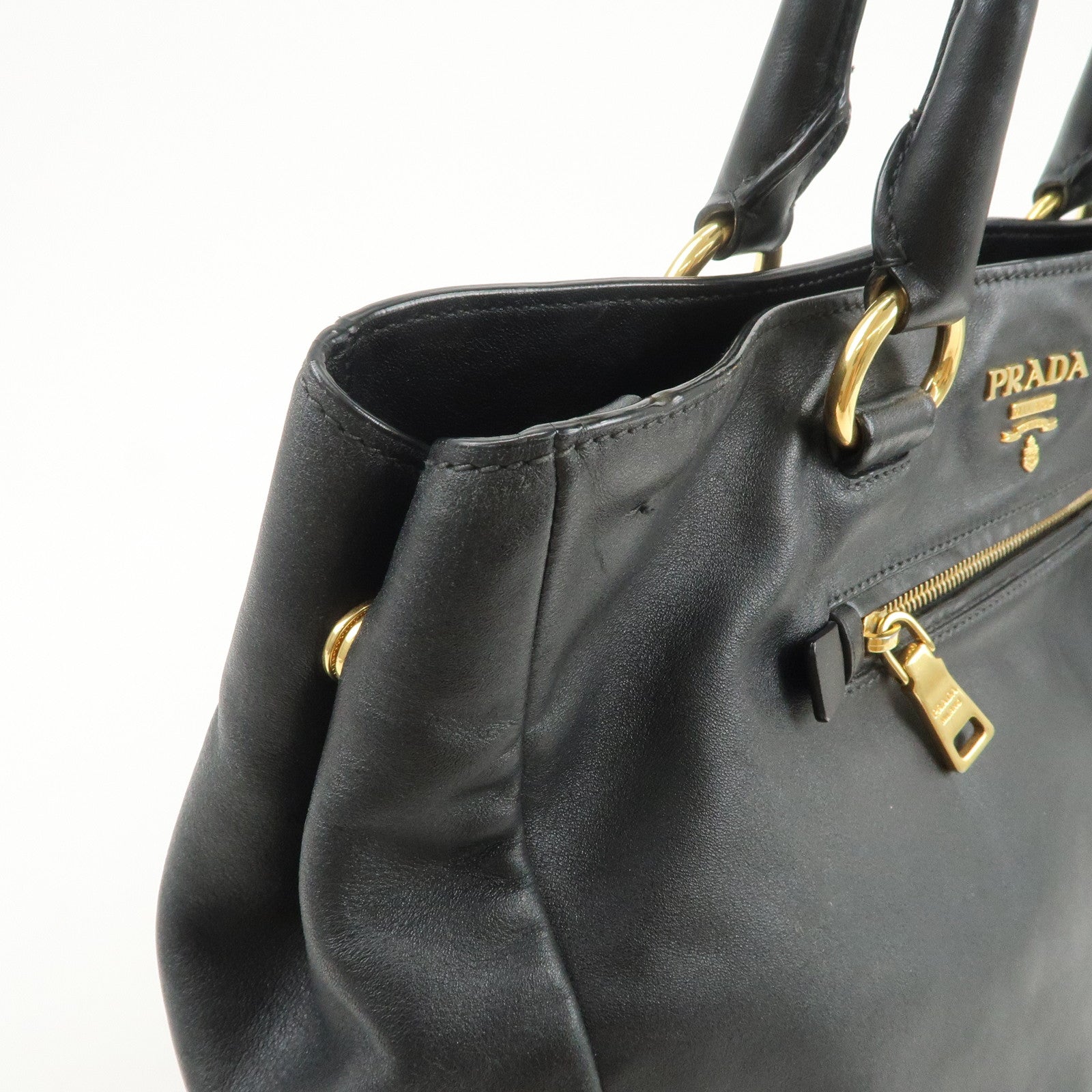 PRADA Logo Leather 2Way Hand Bag Tote Bag Shoulder Bag Black BN2151