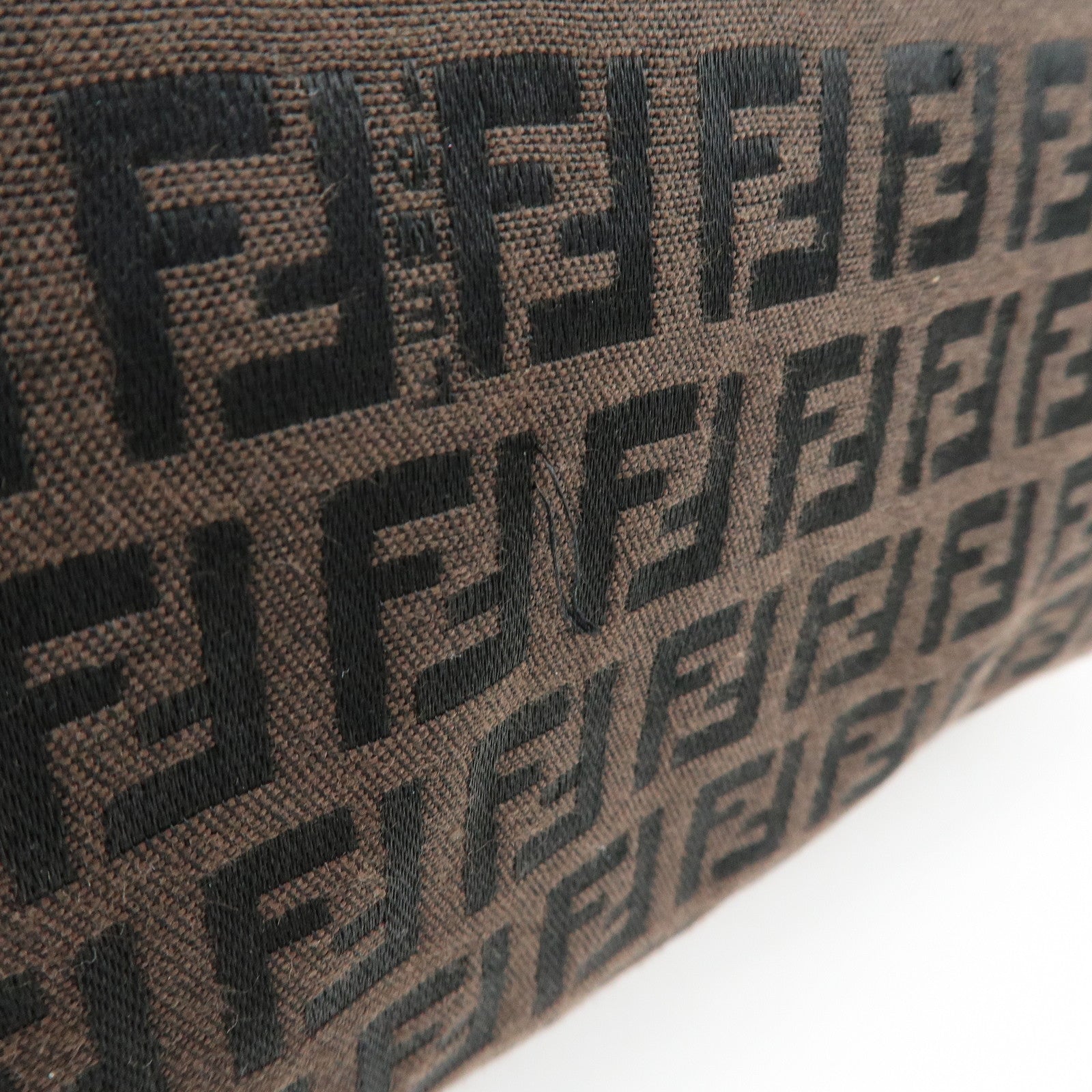 FENDI Zucchino Canvas Leather Tote Bag Shoulder Bag Brown