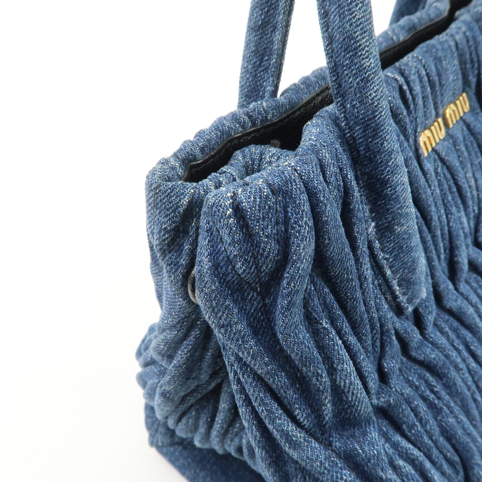 MIU MIU Matelasse Leather 2Way Shoulder Hand Bag Blue RN1069 Used