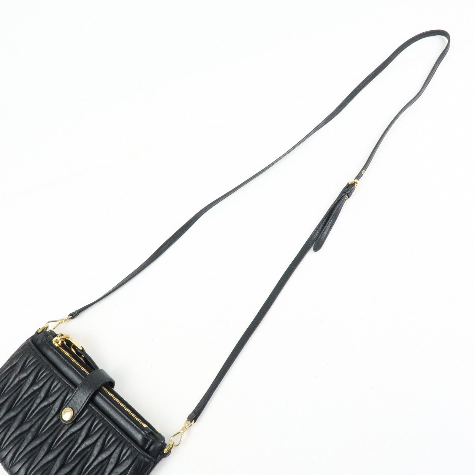MIU MIU Matelasse Leather Gathered Shoulder Bag Crossbody Bag Black