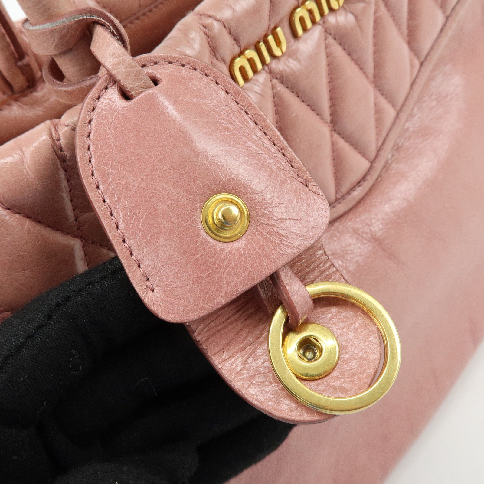 MIU MIU Logo Leather Hand Bag Tote Bag Pink RN1098