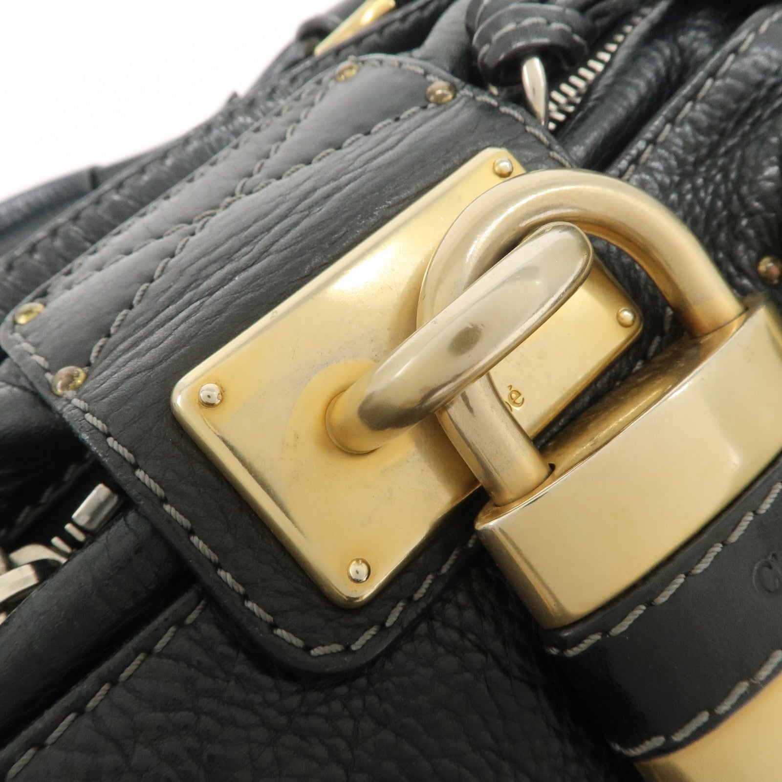 Chloe Paddington Logo Leather Hand Bag Shoulder Bag Black