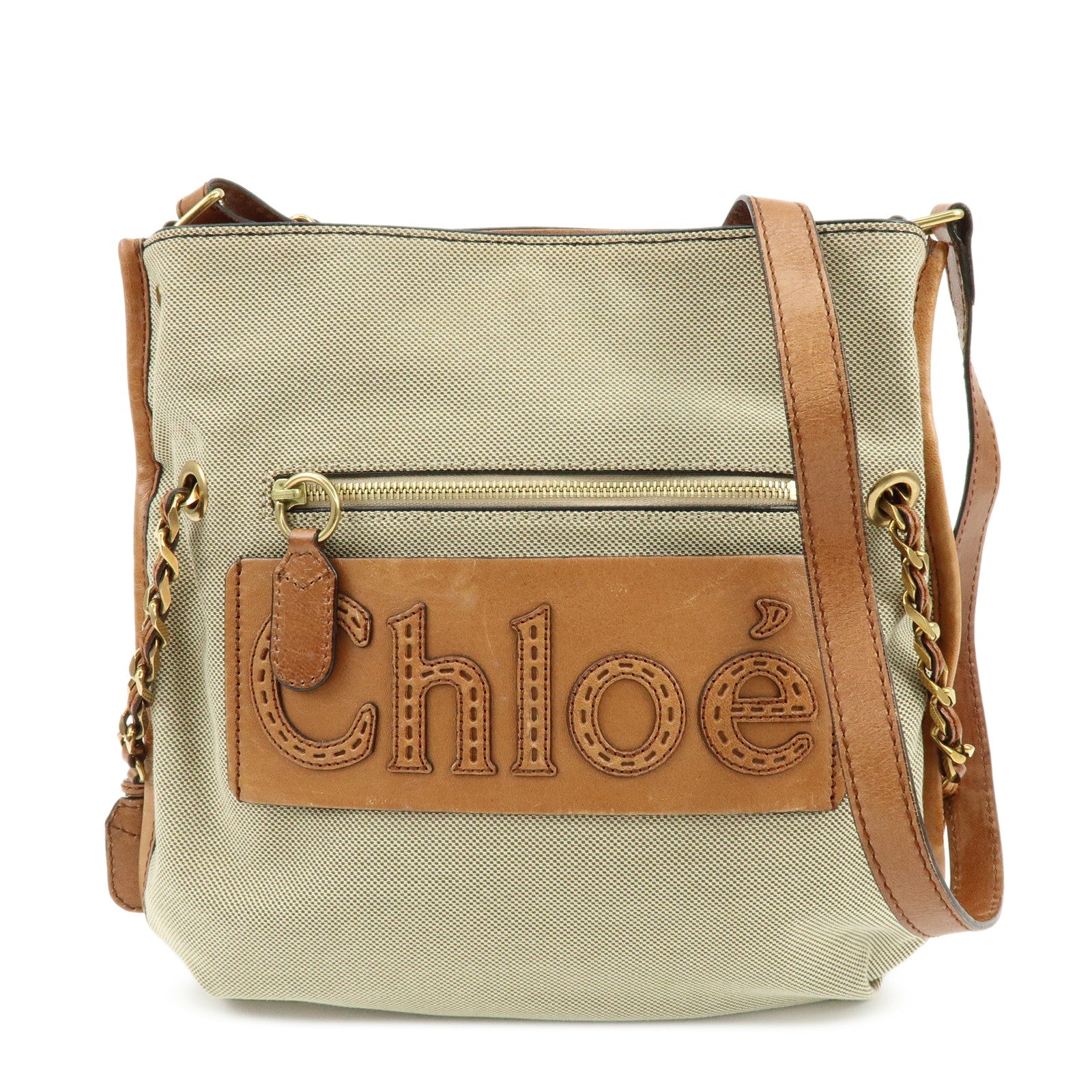 Chloe Harley Canvas Leather Shoulder Crossbody Bag Natural Brown