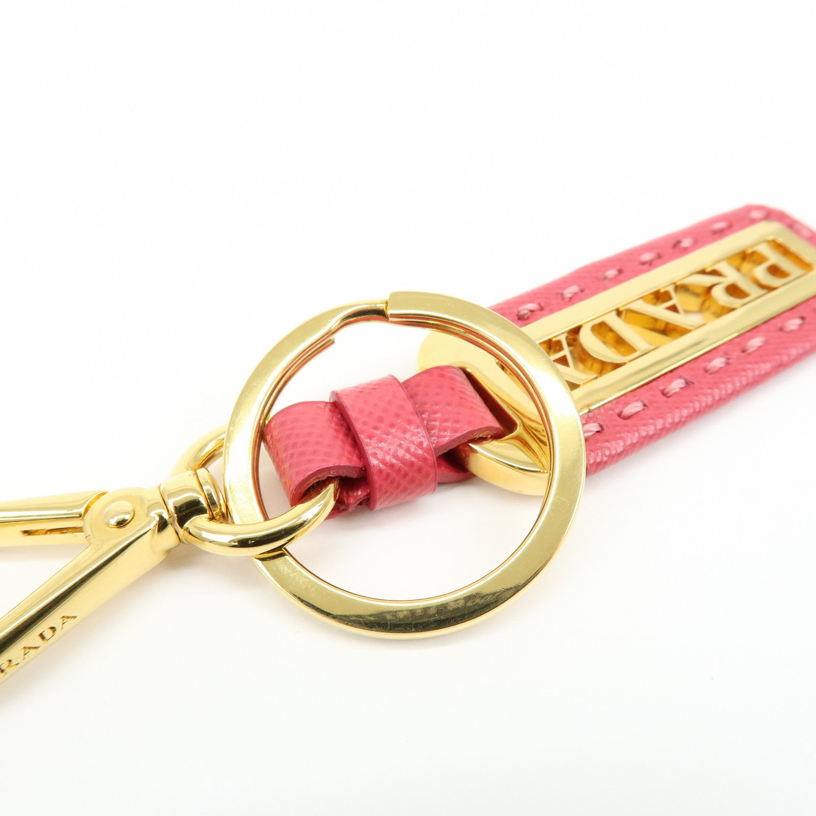 PRADA Logo Leather Metal Bag Charm Key Charm Pink Gold