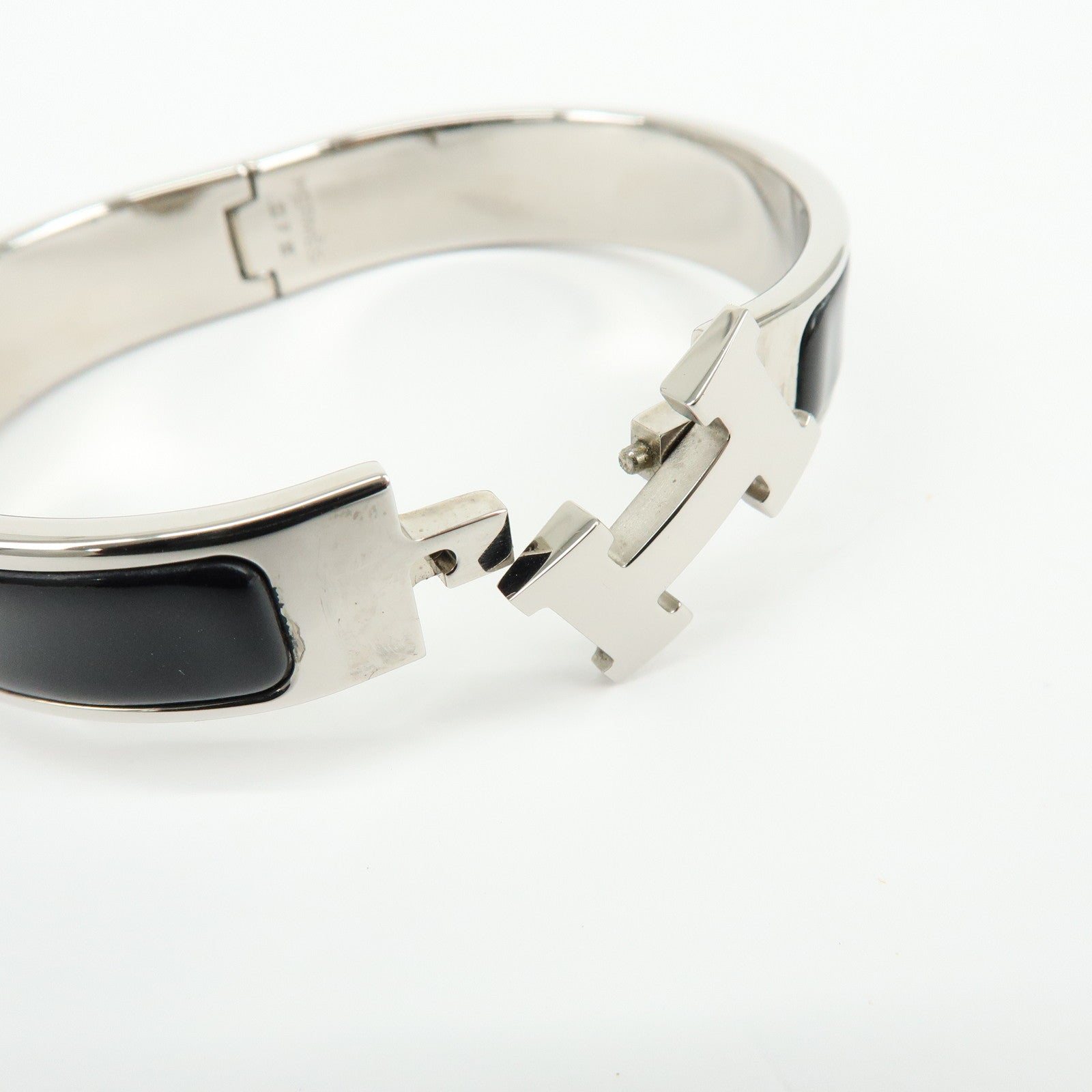 HERMES Clic Clac PM H Logo Metal Bracelet Bangle ▢Ｃ Stamped Black
